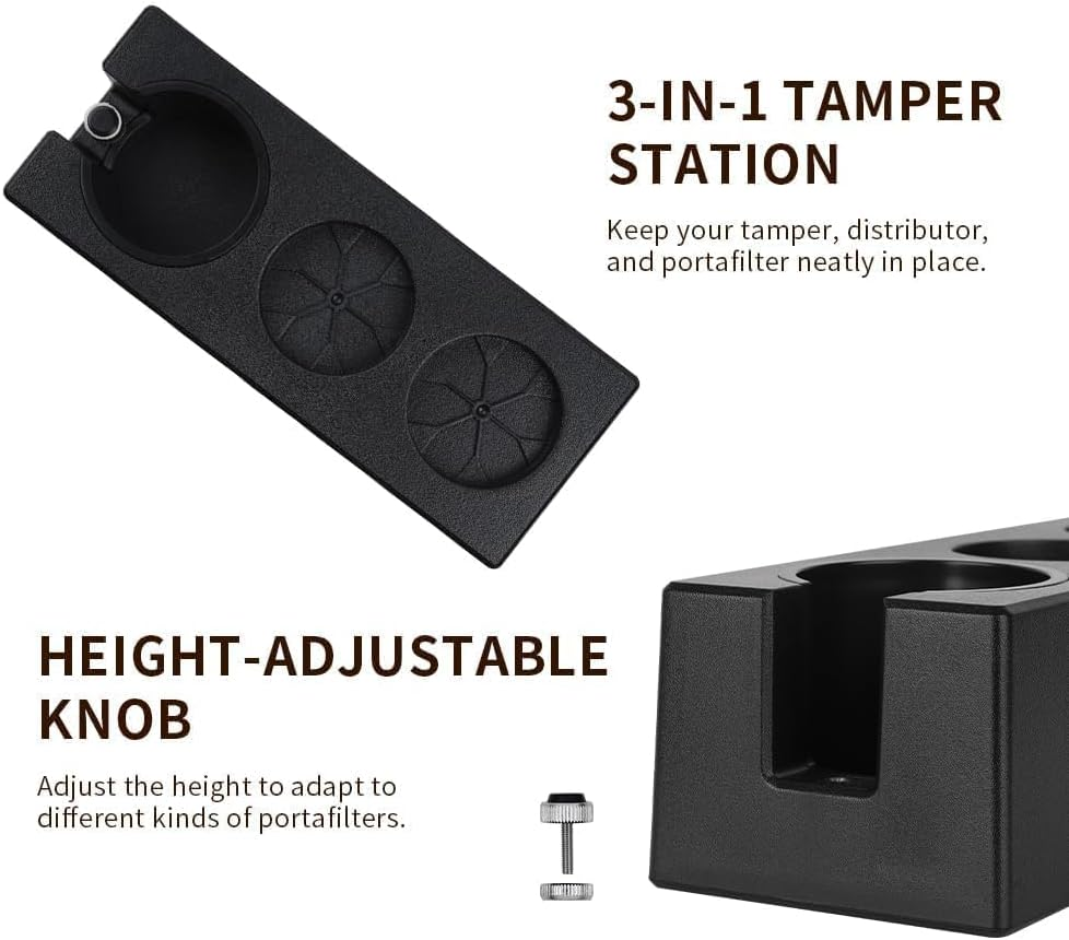 Watchget Espresso Tamping Station, Plastic Espresso Organizer Box for 51/54/58Mm Portafilter, Tamper, Distributor and Barista Accessories, Coffee Tamper Station, Black image number 3