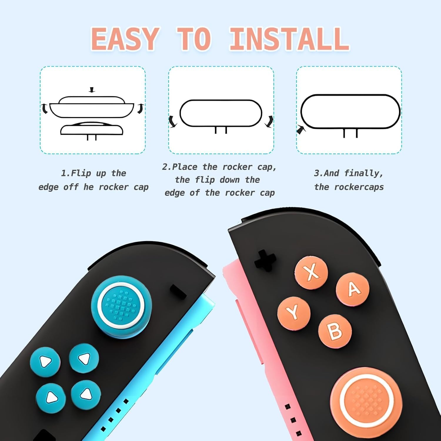 Checkzed Switch Accessories &ndash; Switch Thumb Grips and Joycon Button Caps Set for Nintendo Switch 2, Joycon Joystick Covers, Dpad & Joystick Grip Caps (Red & Blue)