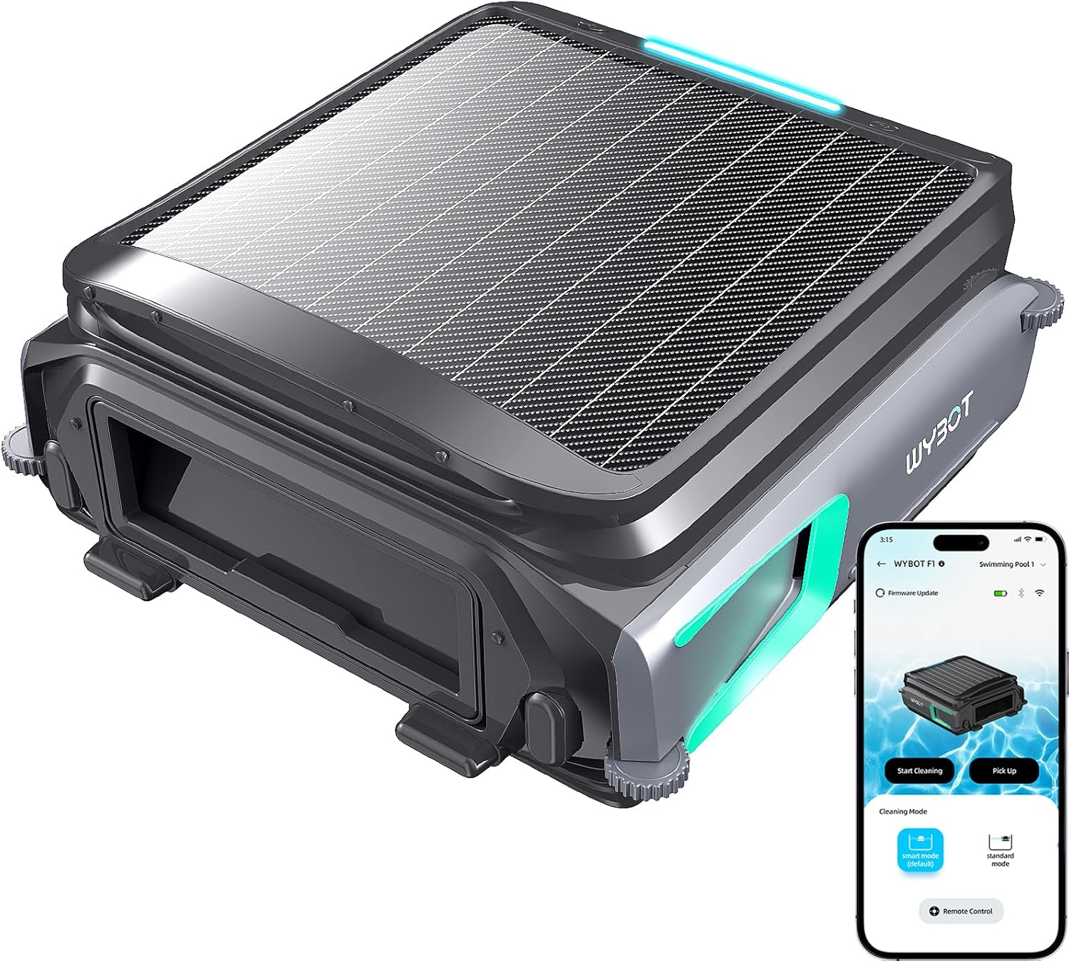 (2025 New) WYBOT F1 Robotic Solar Pool Skimmer with APP Support, 24/7 Cleaning, Dual Charging Modes, Smart Obstacle Avoidance, Ideal for Most Swimming Pool Types, Black Green image number 3