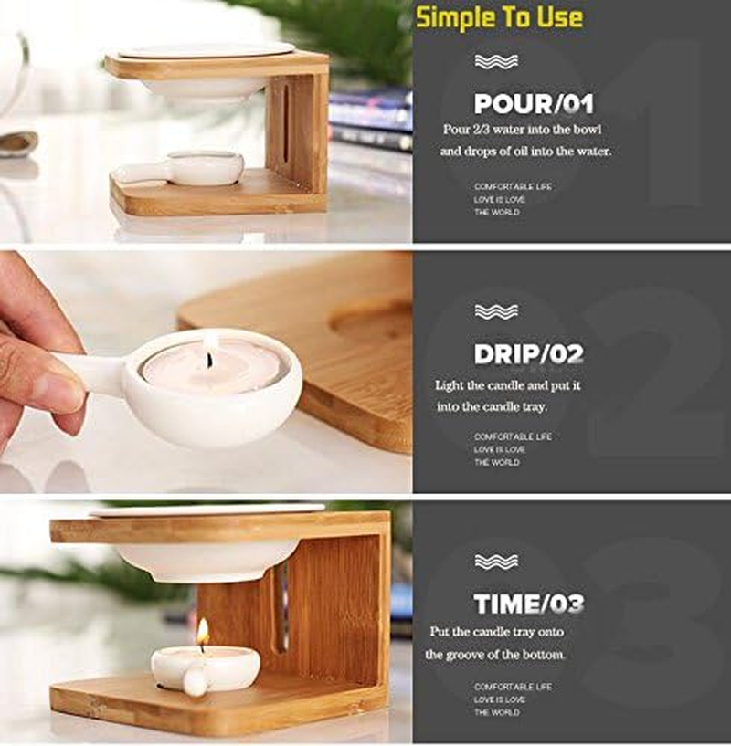 Singeek 100ML Ceramic Tea Light Holderessential Oil Burner Candle Aroma Diffuser for Spa Yoga Meditation (Wood) image number 4