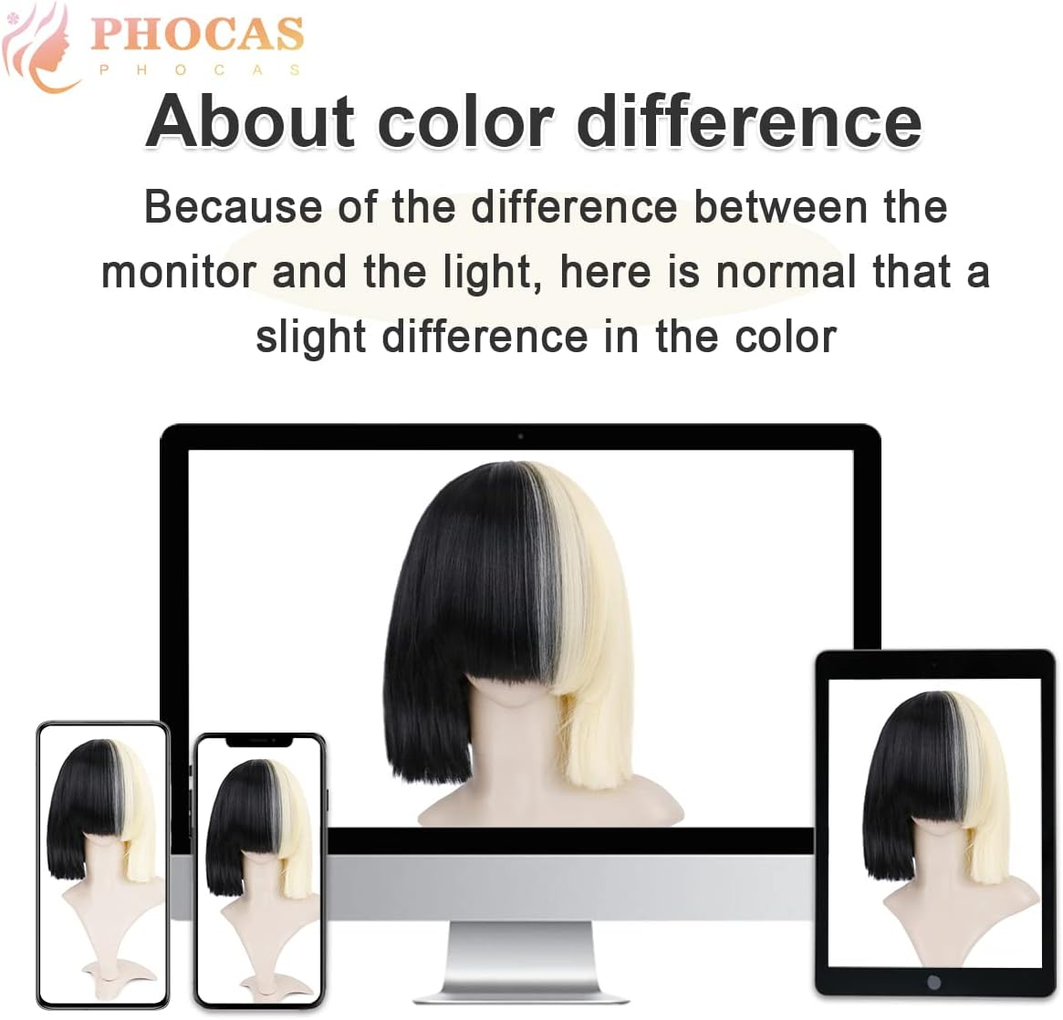 Phocas Hair Half Blonde and Black 2 Tone Hair Short Straight Cosplay Wig for Women - A-Brown image number 3