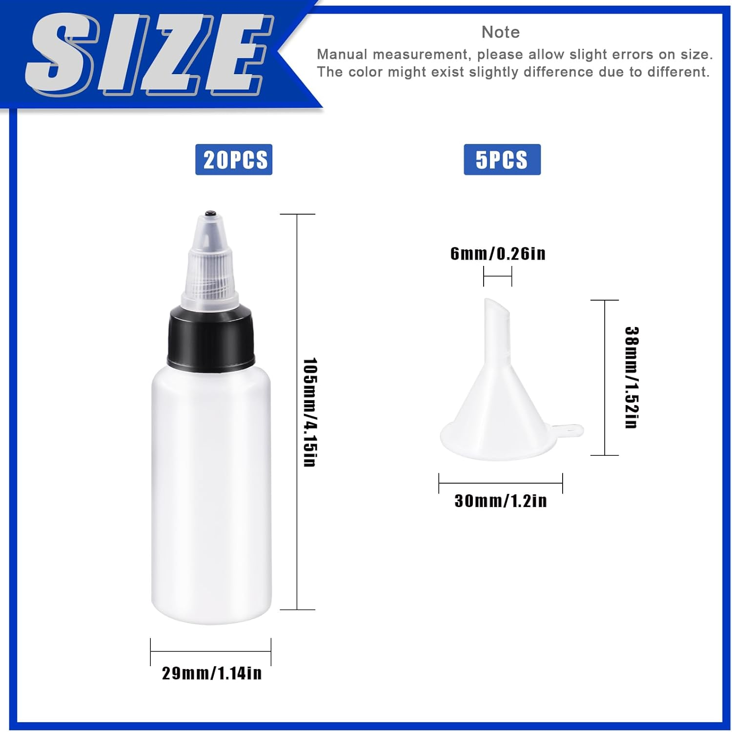 Glarks 25Pcs 30Ml/1Oz Dispensing Bottles with Funnel Set, Boston round LDPE Plastic Bottle, Clear Plastic Squeeze Bottles with Twist Top Cap for Kitchen, Household, Arts and Crafts image number 4