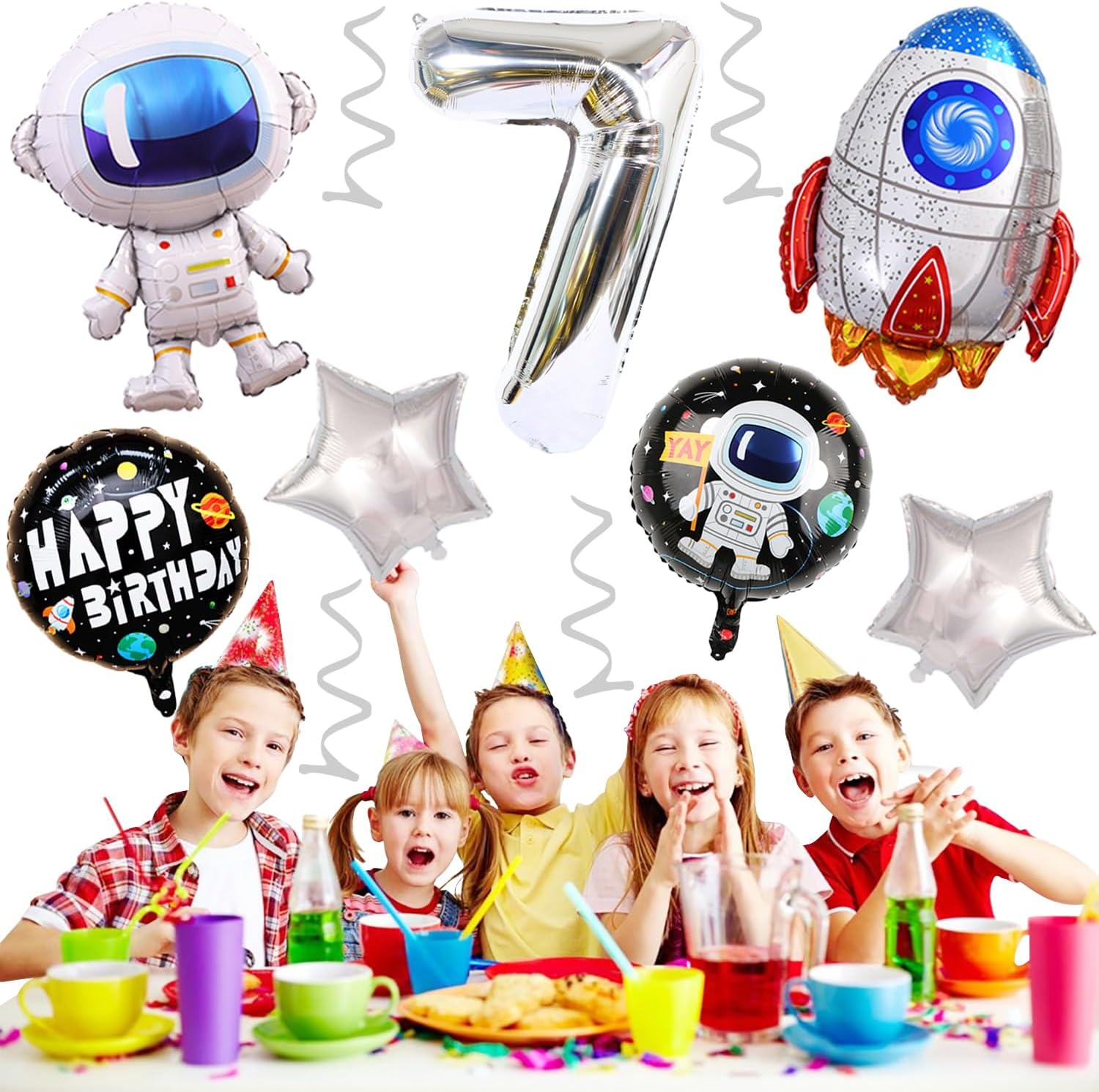 Weenkeey 7Th Birthday Space Balloons Giant Astronaut Rocket Foil Balloons Silver Number 7 Helium Balloon 7Th Birthday Balloons Spaceman Mylar Balloon for Boy Birthday Party image number 4