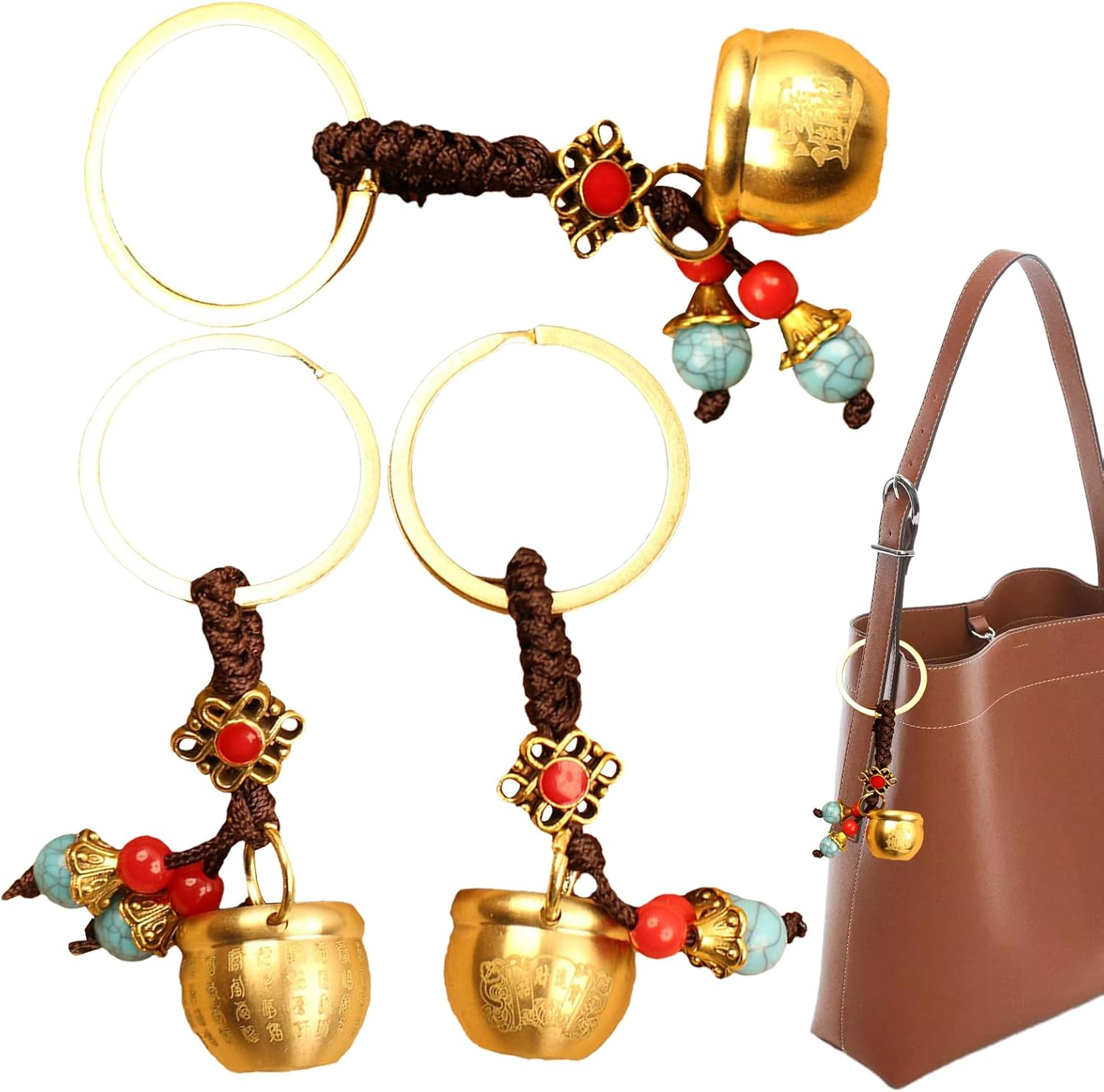 Jvjggag Vintage Keychain - Retro Brass Keyring Charm | Antique Style Brass Accessory with Classic Finish, Decorative Pendant in Backpack Wallet Car Keys Present for Children and Adult image number 1