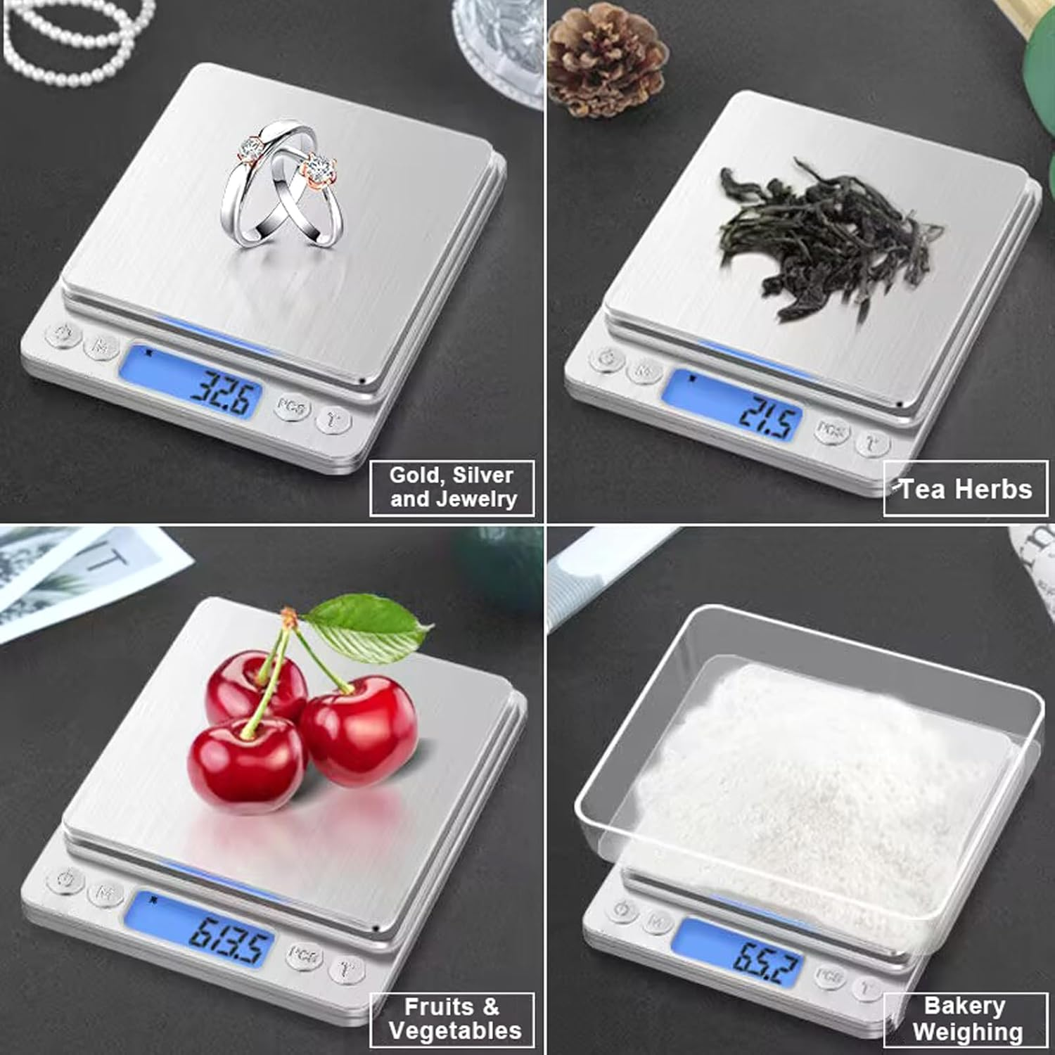 Small Digital Scale for Cooking and Baking,3Kg/0.1G,Kitchen Scale,Food Scale,With Blue Backlit LCD Display, 6 Units, Auto Off, Tare, PCS Function, Stainless Steel image number 2