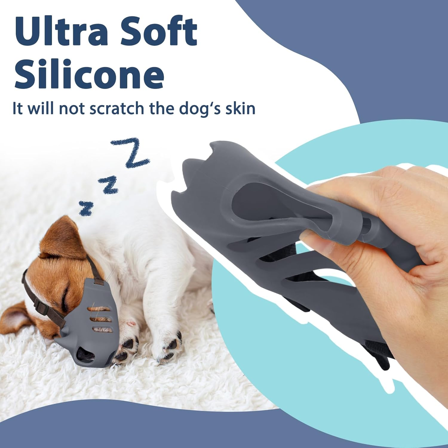 LUCKYPAW Dog Muzzle, Soft Muzzle for Small Medium Dogs Poodle Dachshund, Breathable Silicone Cage Mouth Cover to Prevent Biting and Chewing, Funny Rhino Shaped Muzzle with Adjustable Head Strap