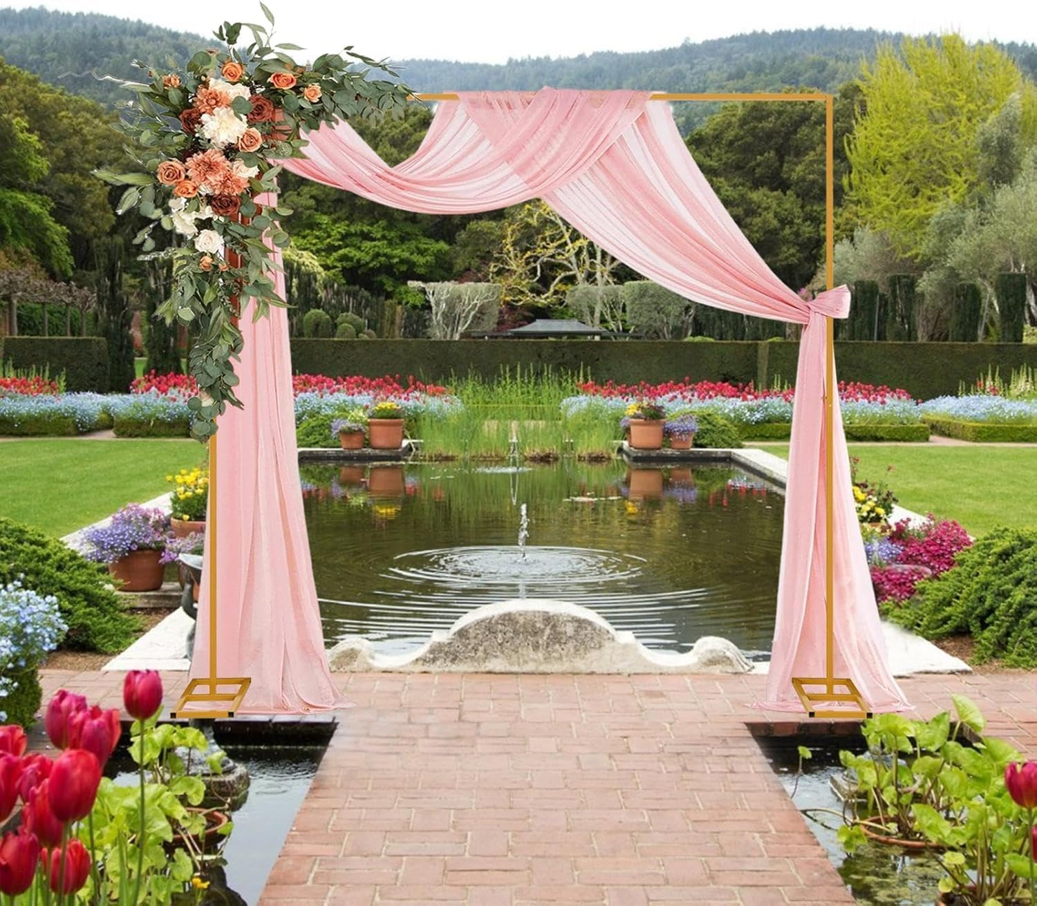 10FT Wedding Arch Metal Backdrop Stand with Adjustable Square Backdrop Stand for Flowers, Balloons, and Party Decoration (Gold, 3X3 Meters) image number 5