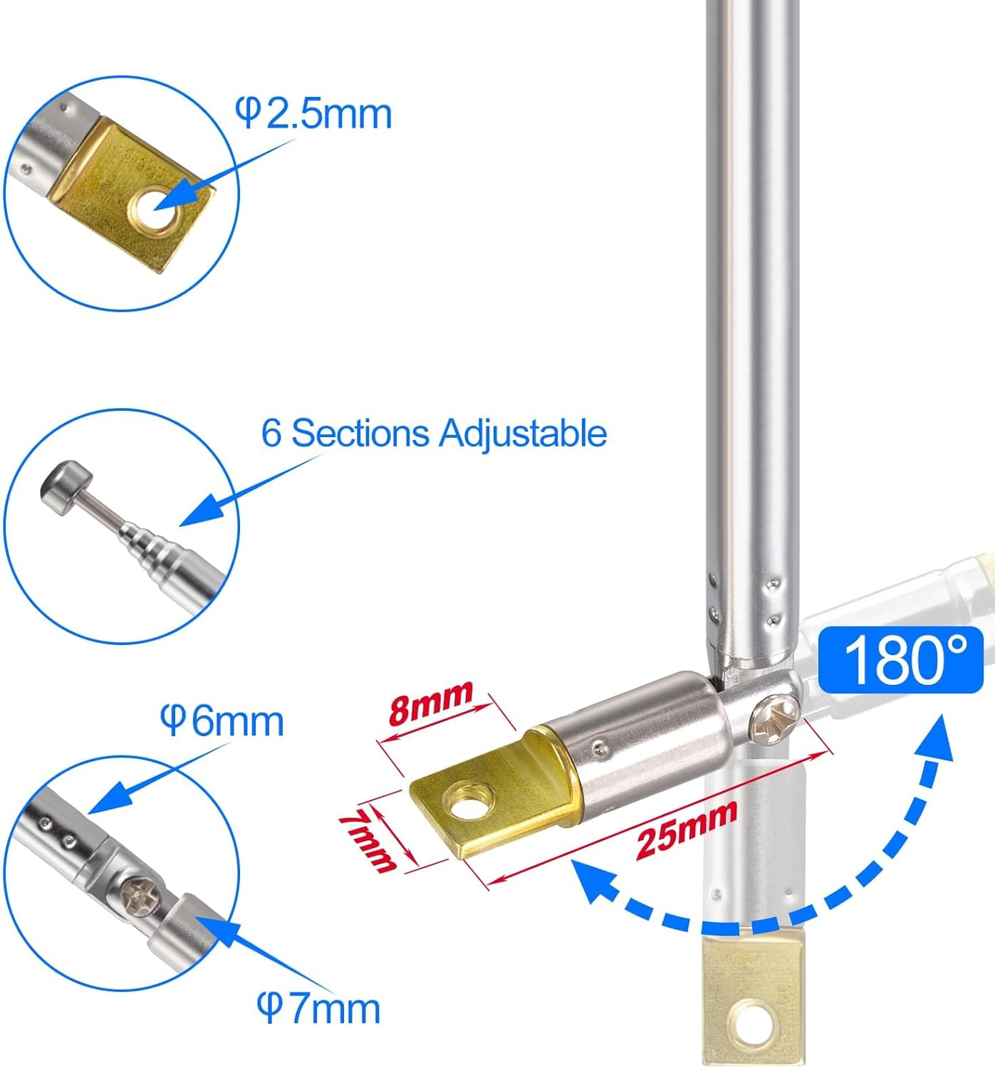 Bingfu 6 Sections Telescopic 65Cm AM FM Antenna Portable Radio Antenna Replacement (2-Pack) Compatible with Indoor Portable Radio Home Stereo Receiver AV Audio Video Home Theater Receiver TV Tuner image number 5