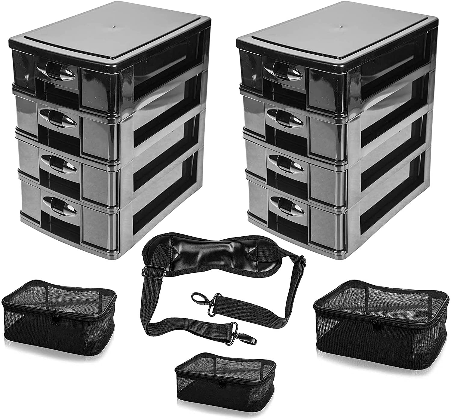 SHANY Cosmetics 2 Compartment Soft Black Rolling Trolley Makeup Case with Free 3 Piece Organizer Mesh Bags, 28 Inch image number 6