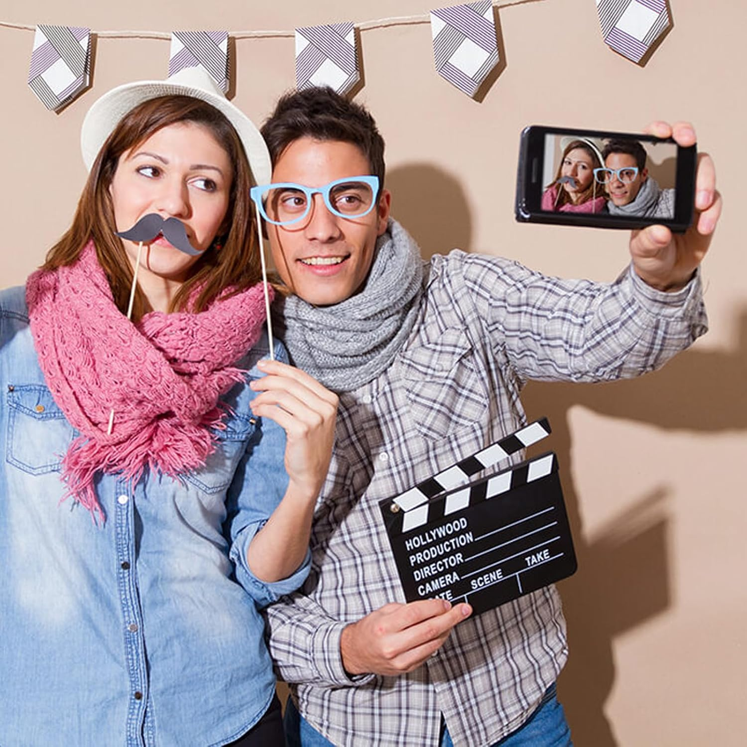 58 Party Props Photo Booth Party Favours, Photo Booth Props, Photo Booth Frame with Sticks and Stickers, for Birthday Engagement Wedding,Paper Props Fancy Paper Eyeglasses image number 3