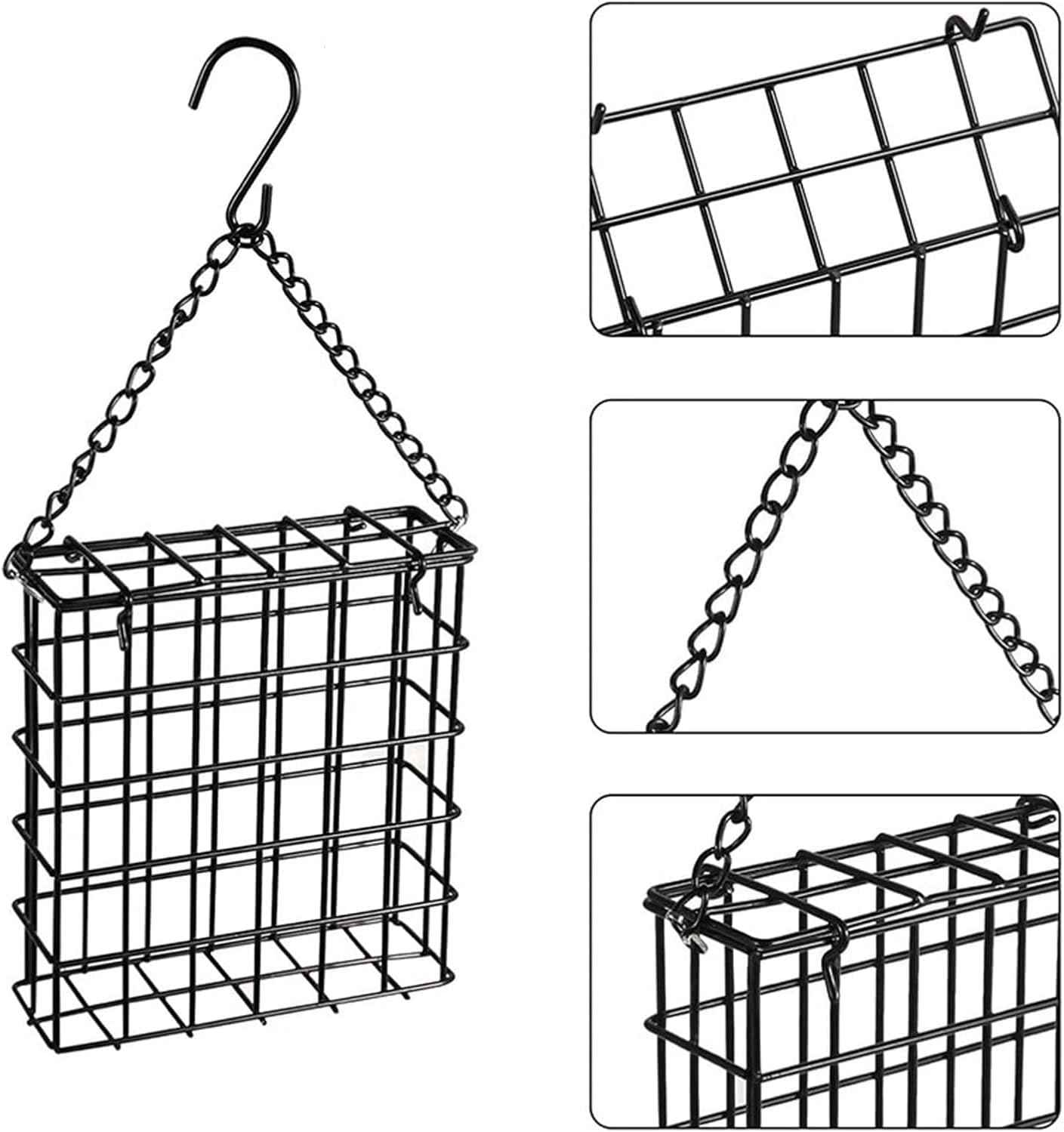 1PCS Suet Feeder for Wild Birds, Sturdy Metal Cage Bird Feeder with Hook for Outdoor Garden Patio, Hanging Suet Cake Feeders for Bird Lovers image number 6