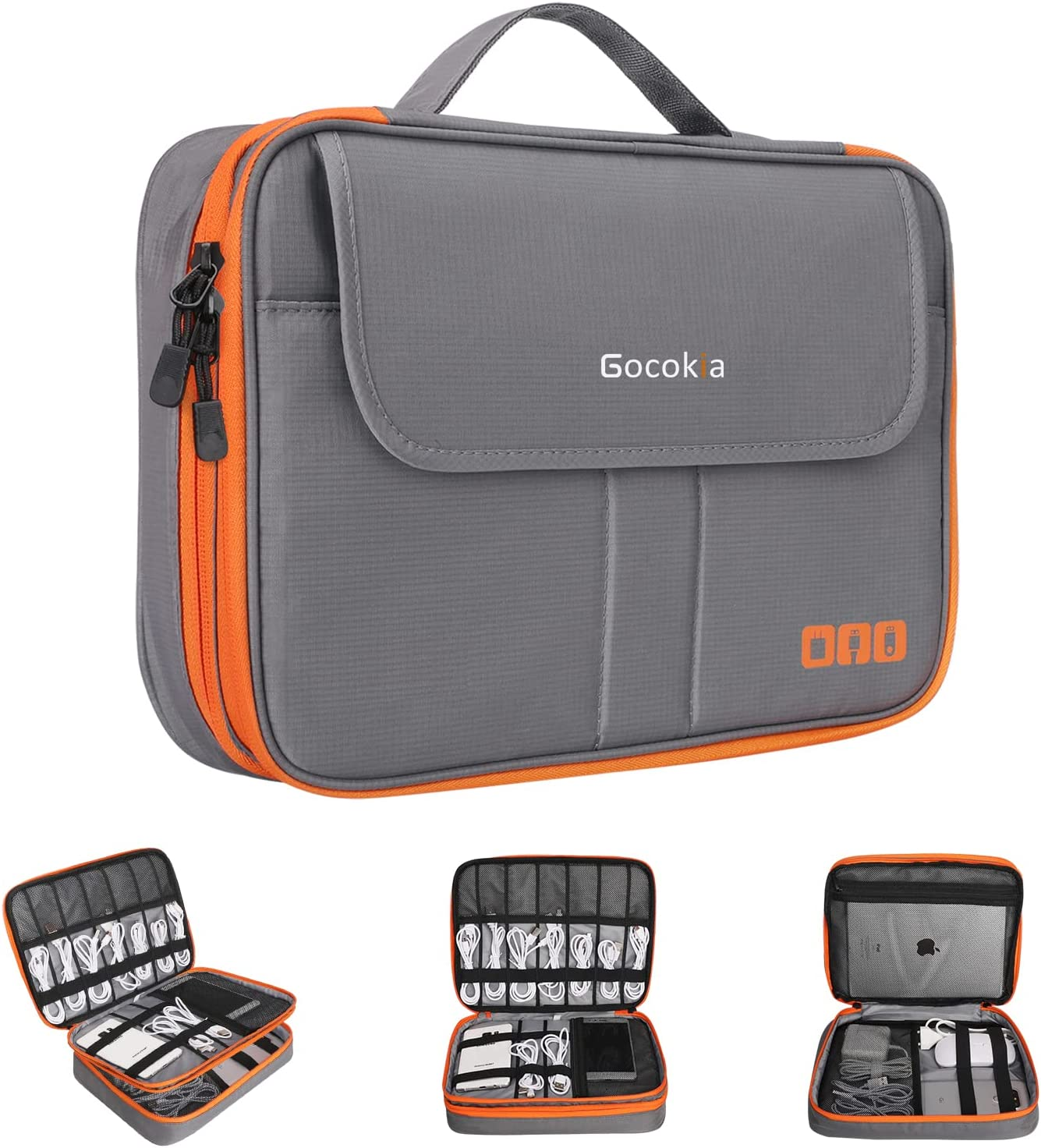 Double Layers Large Capacity Travel Electronic Accessories Organizer Bag, 2 Front Pockets Travel Gadget Carry Case, Perfect Size Fit for Ipad,Iphone,Cables,Power Bank,Tablet(10.2&rsquo;&rsquo;)-Grey image number 2