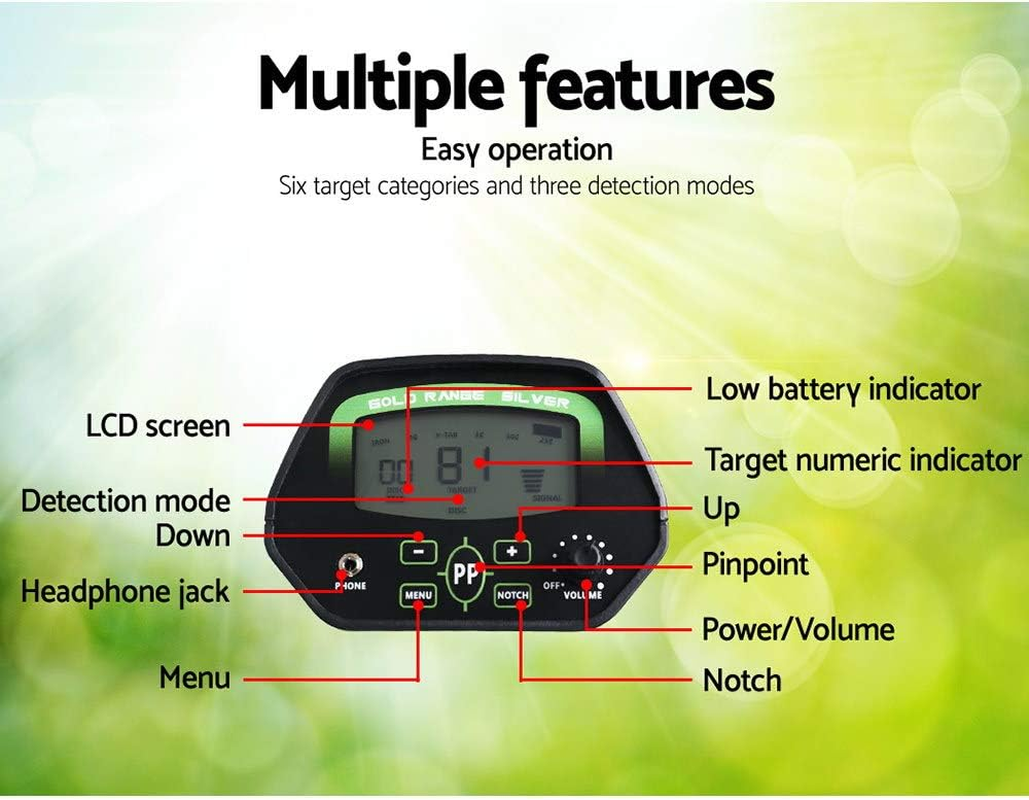 Weisshorn Metal Detector, 220Mm Deep Searching Sensitive Pinpointer Finder Bounty Hunter Portable Tracker Gold Detectors Handheld Outdoor Beach Camping Detecting Equipment, with Headphone LCD Black image number 6