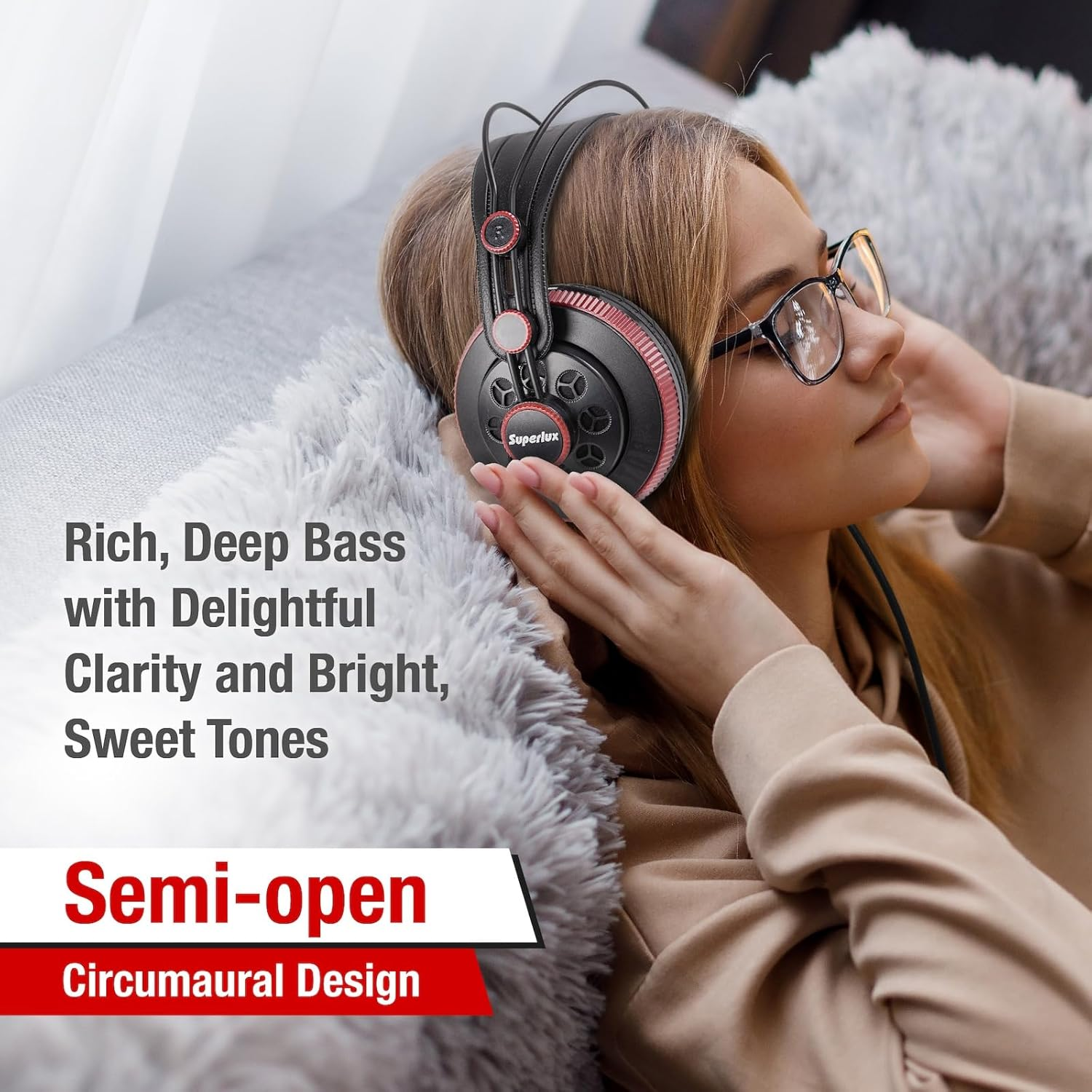 Superlux Semi-Open Professional Monitor Headphones, Black HD681-AIR Edition image number 2
