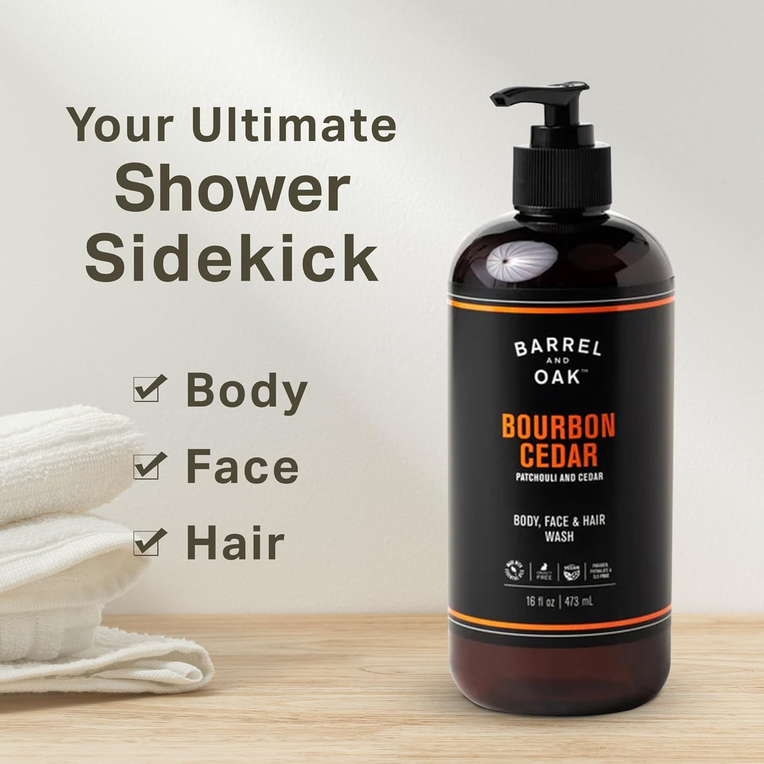 Barrel and Oak - All-In-One Body Wash, Men'S Soap for Hair, Face, & Body, Essential Oil-Based Scent, Cedarwood & Bourbon, Vegan (Bourbon Cedar, 16 Oz) image number 1