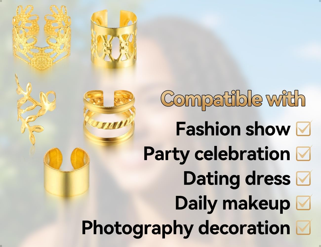 Emezddo Pack of 50 Dreadlocks, Adjustable Metal Cuffs, Hair Accessories, Hair Spiral Clips, Braid Accessories, Used for Men, Women, Girls and Boys (Gold) image number 3