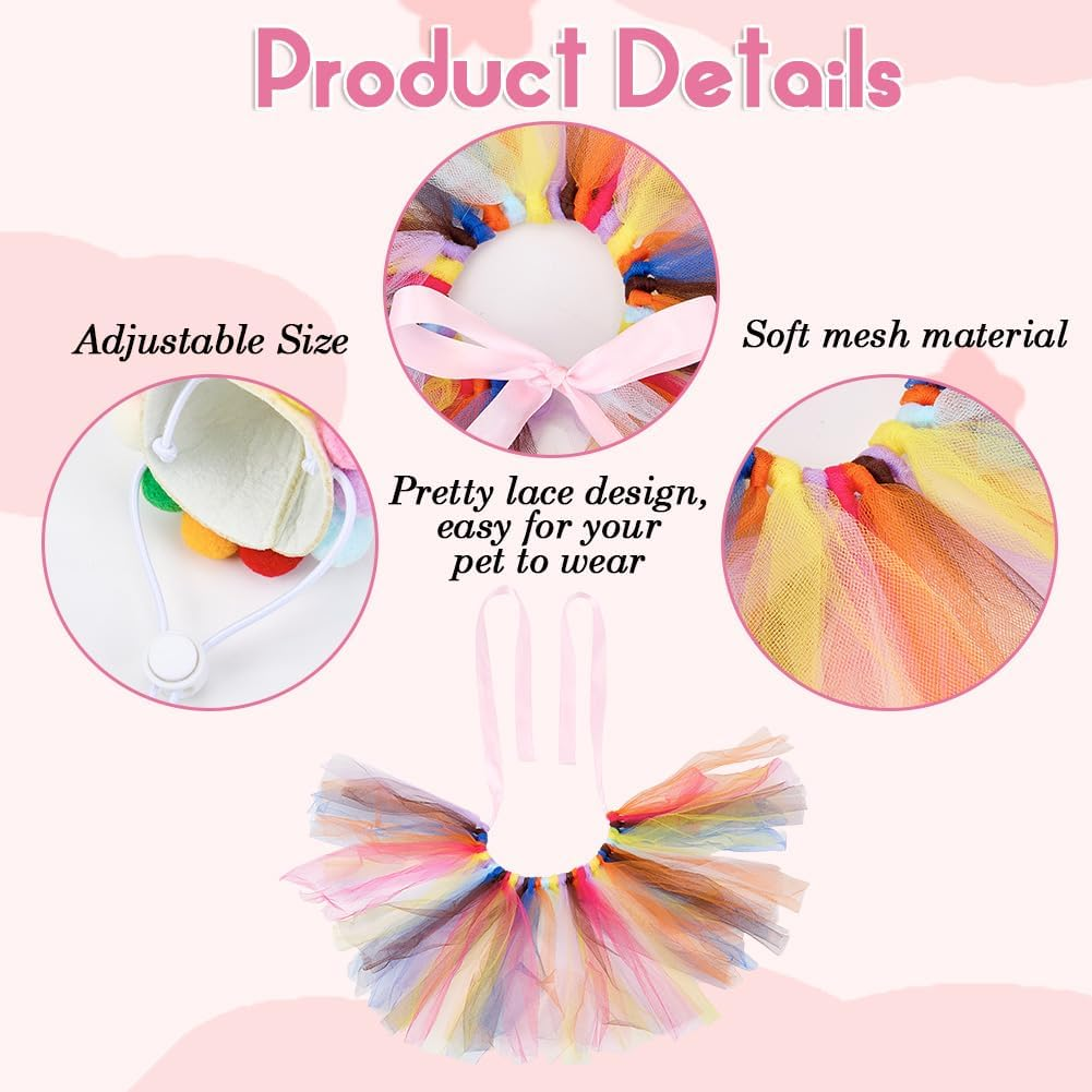 CREATCABIN 2Pcs Dog Princess Costume Mini Pet Party Hats Colorful Polyester Puppy Cats Lace Tutu Christmas Pompom Ball Hat Bow Tie Outfit for Pets Birthday Parties Decorations Set Accessories image number 1