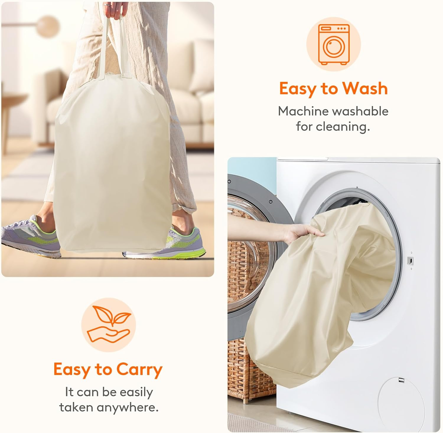 Lifewit 100L Plastic Laundry Hamper with Lid, Foldable Laundry Basket with Removable Bag and Lid, Large Tall Dirty Clothes Hamper for Laundry Room, Bathroom, Bedroom, Dorm, Beige