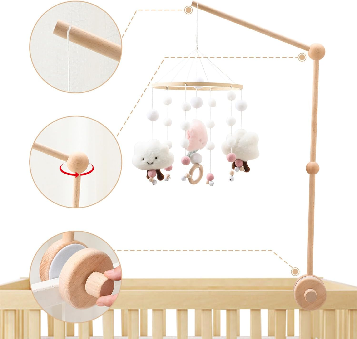 Baby Crib Mobile Arm, Durable Crib Mobile Wooden Arm, DIY Baby Mobile Holder for Crib, Premium Beech Wood Material, Sturdy, Durable and Odorless image number 3