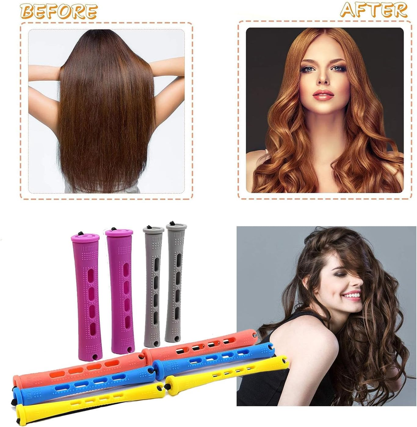 60 Pcs Hair Perm Rods Set Short Plastic Perming Rods Cold Wave Rods, 6 Sizes Hair Curling Rollers Hairdressing Tools with Tail Comb Steel Pintail Hair Comb for Hairdressing Hair Styling image number 4