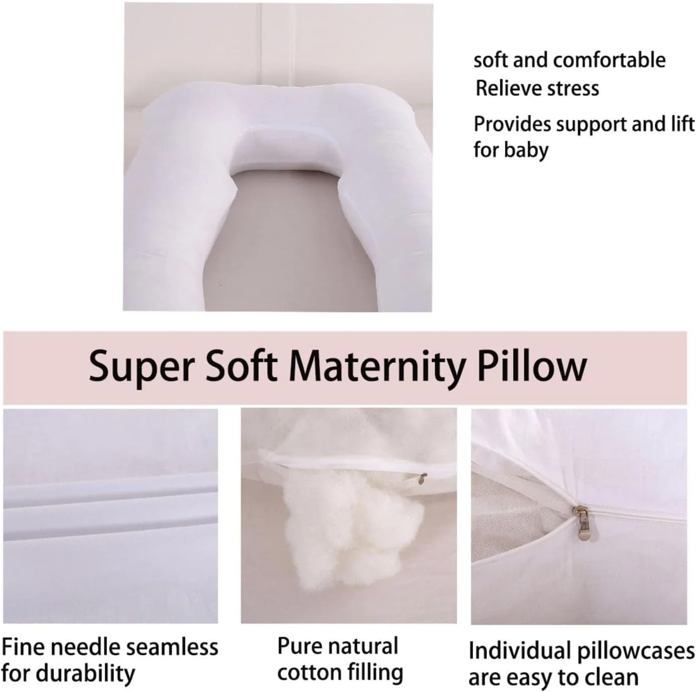 Gominimo Pregnancy Pillows, Cooling U Shaped Body Pillow for Sleeping, Maternity Pillow for Pregnant Women, Velvet Fabric and Polyester Filling, 123X70Cm (White) image number 5