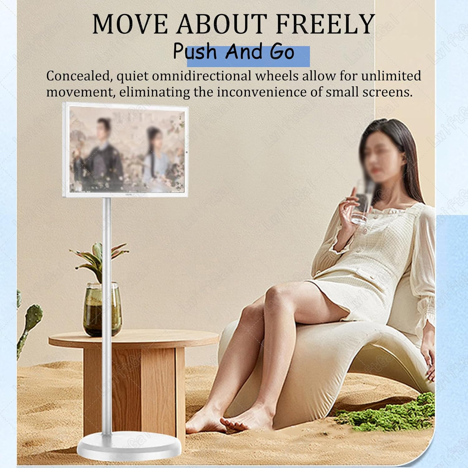 24-Inch Smart Touchscreen Monitor, 1080P Mobile Portable TV Stand on Wheels, Swivel Rotation Rolling Monitor, Full Swivel Rotation Rolling TV 8G+128G image number 3