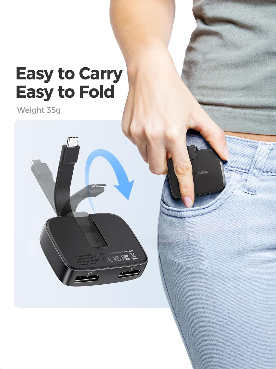 Cable Matters Portable 8K or Dual 4K 60Hz USB C to Dual Displayport Adapter, Foldable Thunderbolt to Dual Displayport Adapter - Thunderbolt 4 Compatible for XPS, (Macos Supports One Extended Display) image number 3