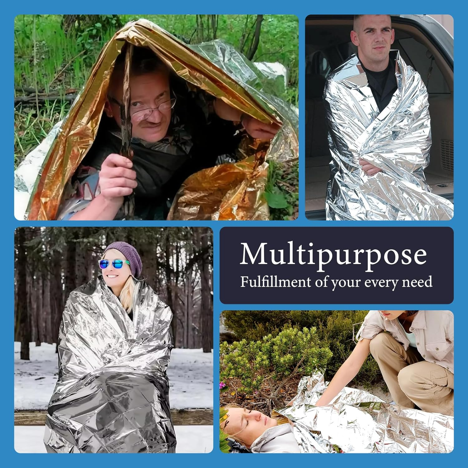 Rescue Blankets, Emergency Blanket, Emergency Thermal Blankets, Survival Reflectivethermal First Aid Foil Blanket for Camping and Emergency Ideal for Outdoors, Survival, Hiking, First Aid (6) image number 2