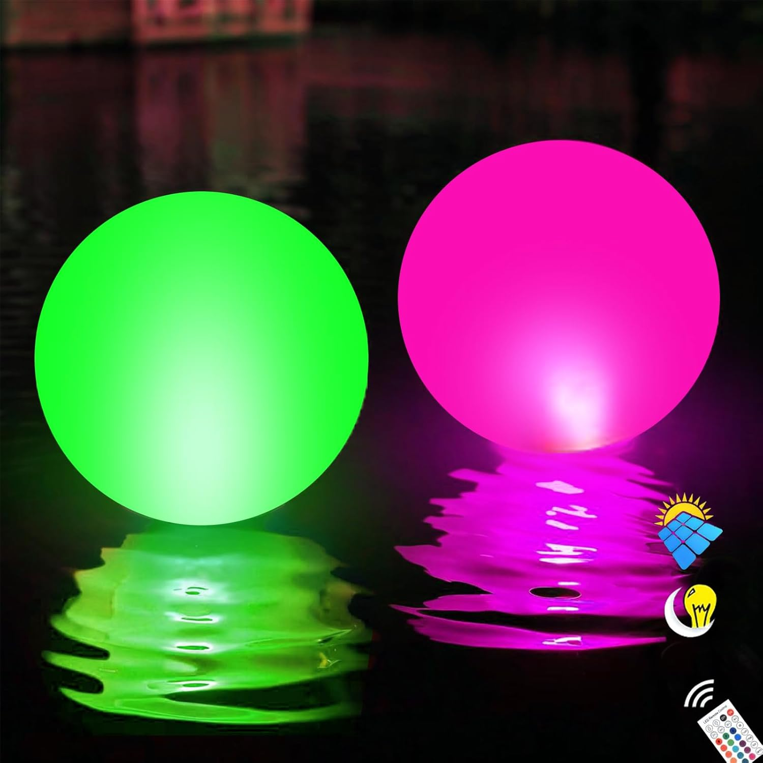 Floating Pool Lights Solar Powered 2 PCS, 16 Colors Changing Led Pool Ball Light with Remote Control, Float or Hang in Pool Hot Tub Garden Backyard Pond Party Decorations - Inflatable IP68 Wateproof image number 2