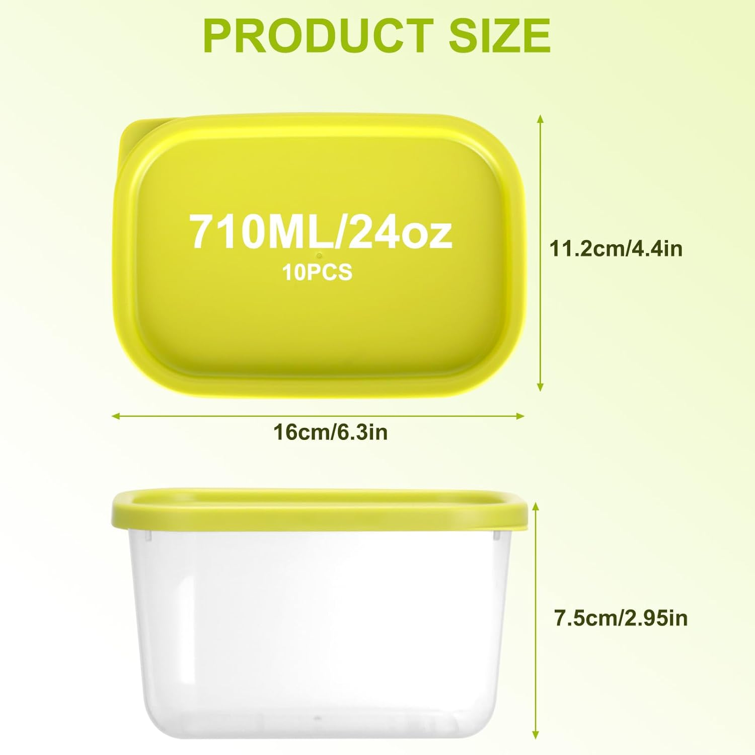 Aiqinu Food Storage Containers with Lid, 10 X 0.71 L Square, Bpa-Free, Food Storage & Organisation, Airtight, Dishwasher Safe, Freezer Containers for Mealprep and Kitchen (Green) image number 5