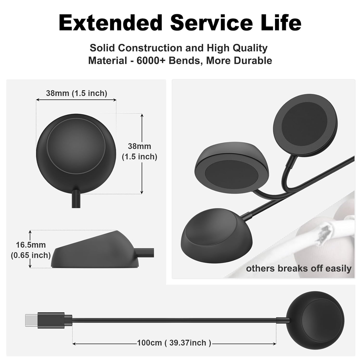 1M Magnetic Charger for Samsung Galaxy Watch 7 Chargers, USB-C Charging Dock for Galaxy Watch 7 Charger (Black, USB-C)