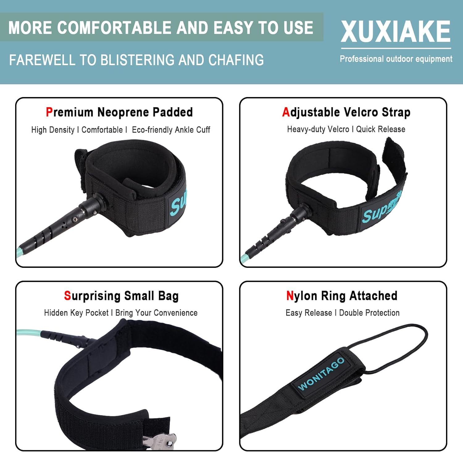 Coiled SUP Leash Premium Stand up Paddle Board Leg Rope Wrist Strap Surfboard Leash for Paddleboard, Shortboard, Longboard image number 3