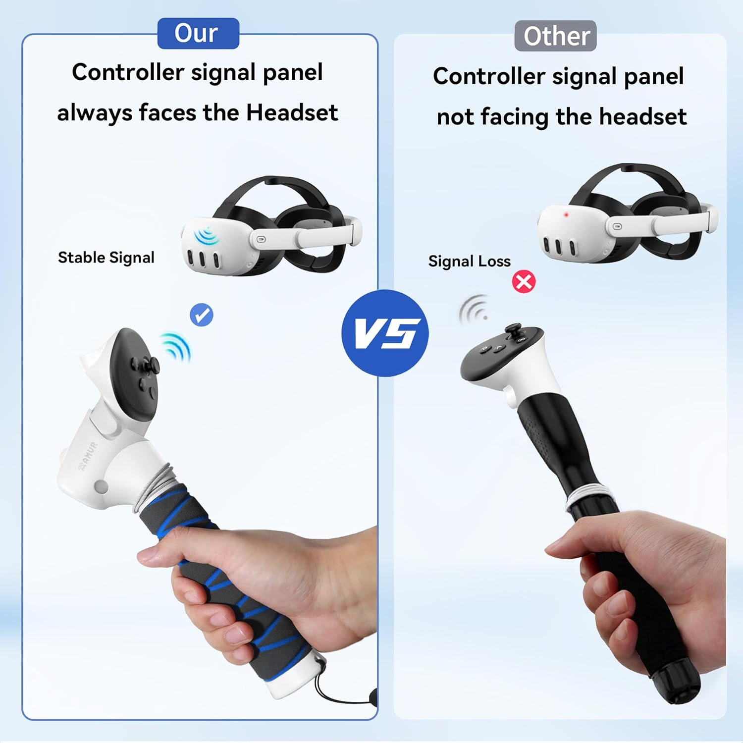 AMVR Upgraded Handle Attachment Compatible with Meta/Oculus Quest 3S/Quest 3 Accessories, 3-In-1 VR Gorilla Tag Long Arms Sticks, Beat Saber Handles, Golf Club Attachment, Extension Grips, VR Game