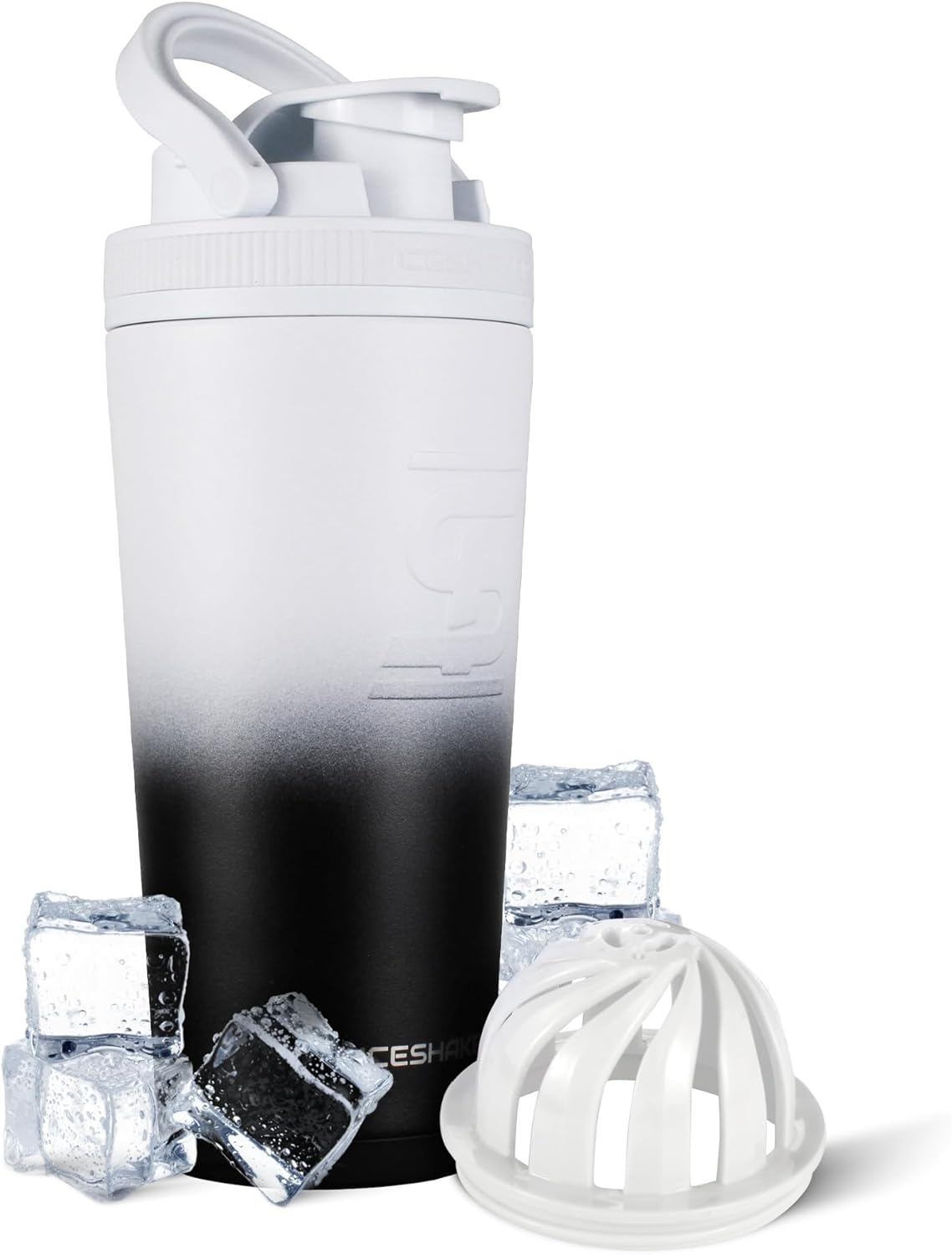 Ice Shaker Stainless Steel Insulated Water Bottle Protein Mixing Cup (As Seen on Shark Tank) 26 Oz (Black)