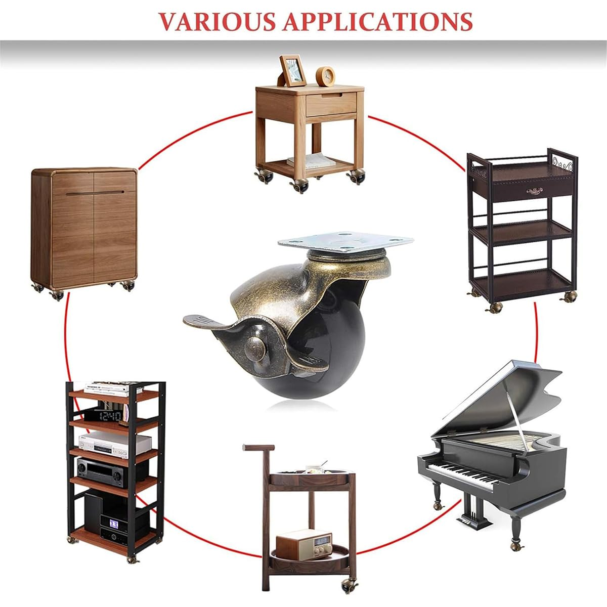 AIMALL (4 Pieces) 2 Inch Bronze PP Earth Wheel with Brake, Furniture Sofa Wheels, Spherical Universal Swivel Casters for Easy Movement and Control image number 4