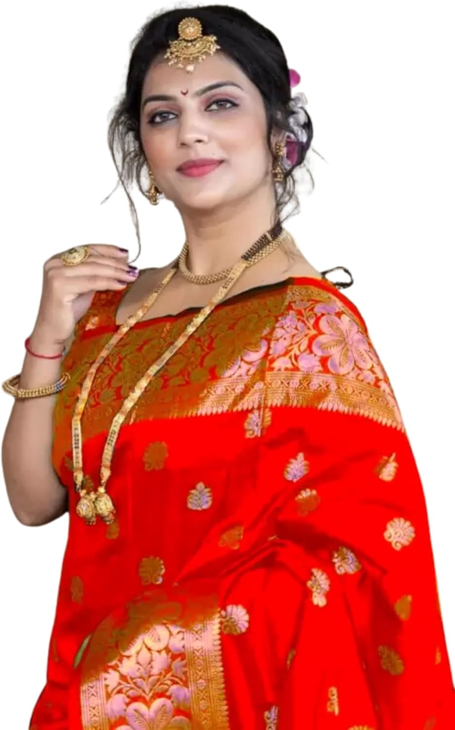 C J Enterprise Women Pure Banarasi Silk Kanjivaram Style Blouse Wedding Saree (Vruksh) image number 1