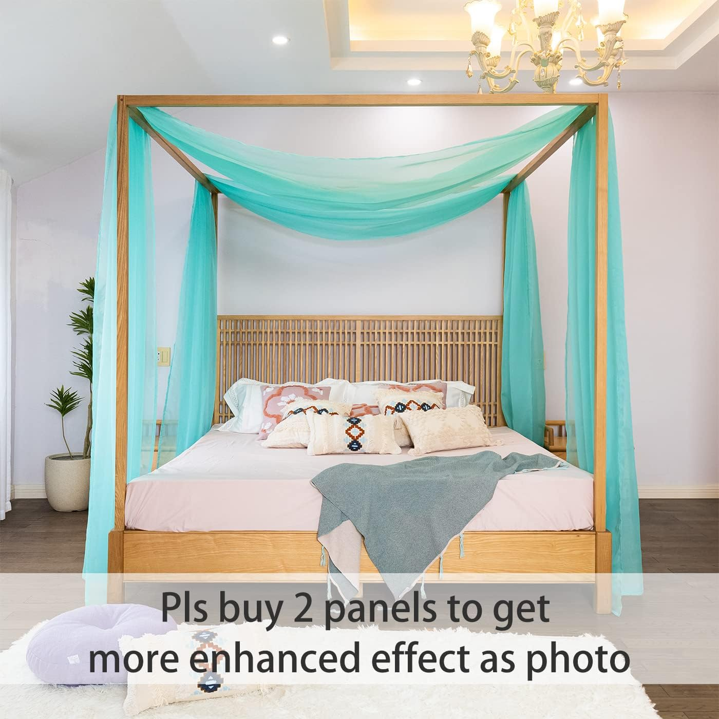 Linentalks Turquoise Canopy Bed Curtains for King & California King Bed, Aqua Blue Canopy Bed Scarf, Sheer Valance Drapes, Four Poster Drapery, 1 PC 52X256 image number 6