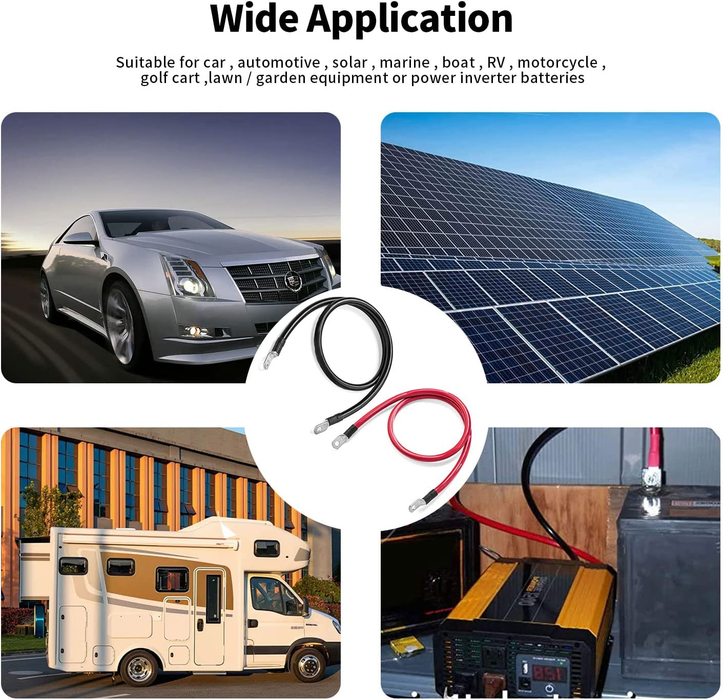 5 AWG Gauge Parallel Battery Power Inverter Cables with Terminals, Pure Copper Battery Cables Set with 3/8 Inch Copper Ring Ends for Solar, RV, Car, Boat, ATV, Motorcycle (1 Set,50Cm/1.65Ft,16Mm&sup2;) image number 4