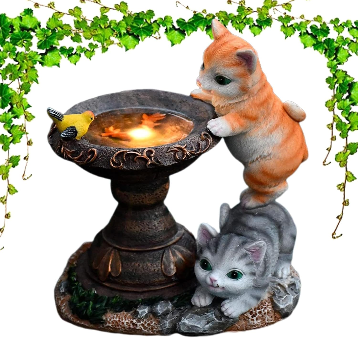 Solar Cat Statue | Cat Outdoor Solar Sculpture,Solar Garden Statue Cat Figurine, Resin Kitten Statue Playing Butterfly for Patio, Lawn, Yard Art Decoration