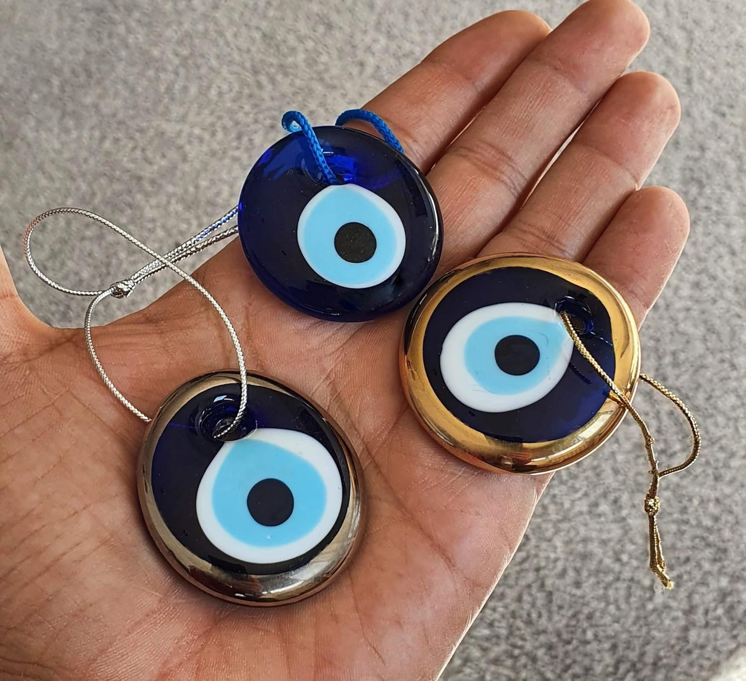 Set of 3 Pcs - New Turkish Glass Evil Eye Wall Hanging Ornament - Home House Car Gift Collectable Good Luck (Multi) - Multi Color image number 2