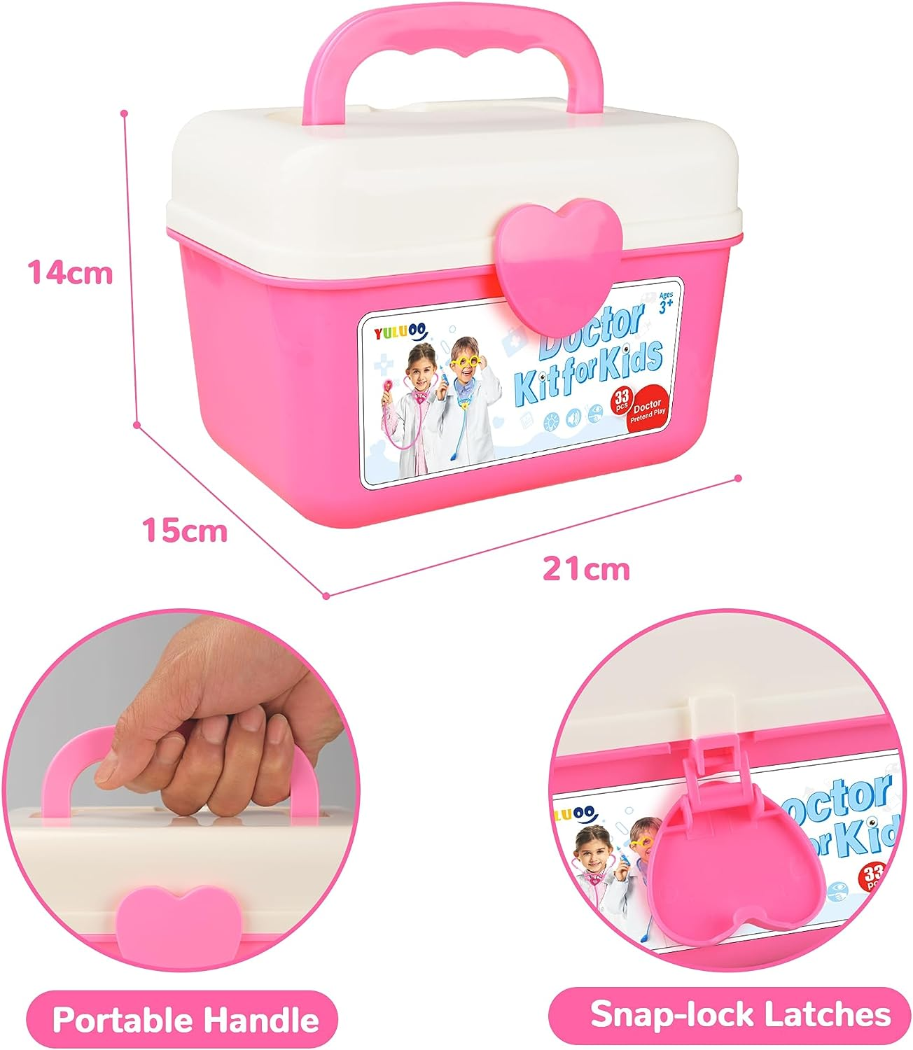 Doctor Kit for Kids, 33 PCS Durable Doctor Toy Dentist Medical Kit with Stethoscope and Doctor Costume, Pretend Play Doctor Playset for Toddler Boys Girls 3 4 5 6 Years Old (Pink Doctor Kit) image number 3