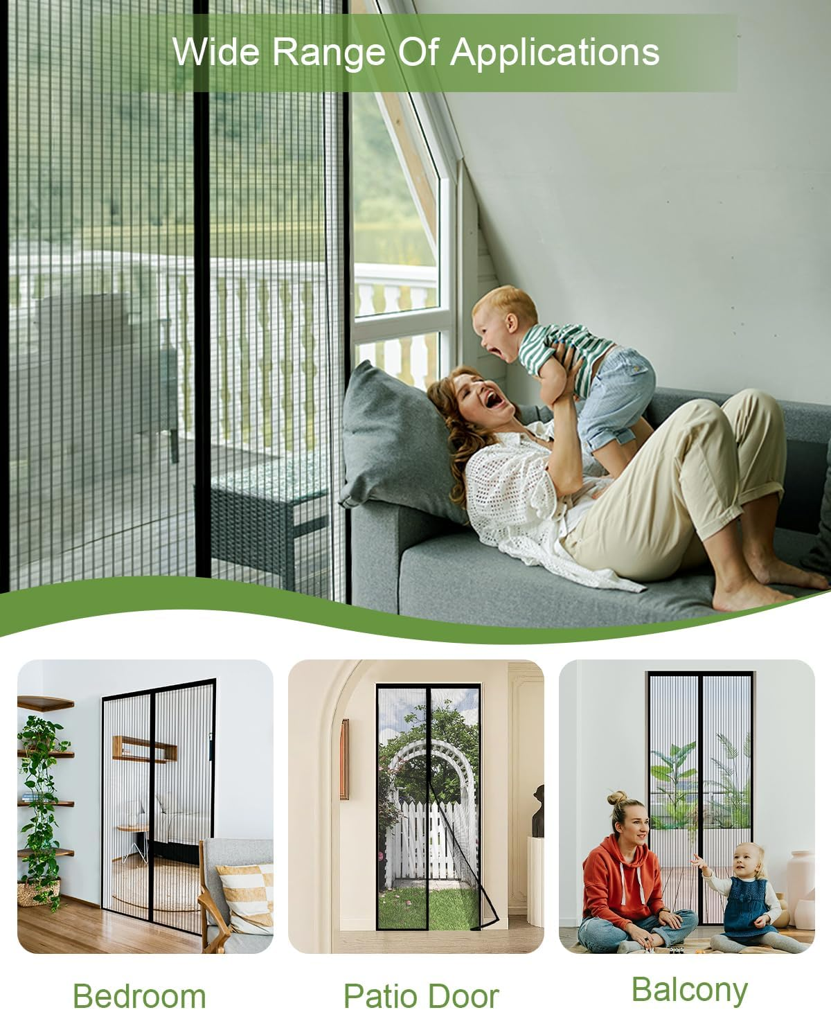 Auxmir Fly Screen Balcony Door Magnetic 100 X 240 Cm, Thickened Fly Screen Door with Stronger Magnets 4 Cm Wide Adhesive Strips, Insect Protection Balcony Door No Drilling for Patios Living Room image number 2