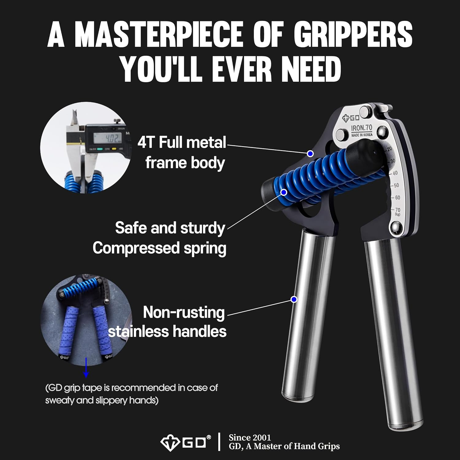 GD Iron Grip 70 Hand Grip Strengthener (Adjustable Hand Grip) Wrist and Forearm Strength Trainer Hand Strengthner image number 3