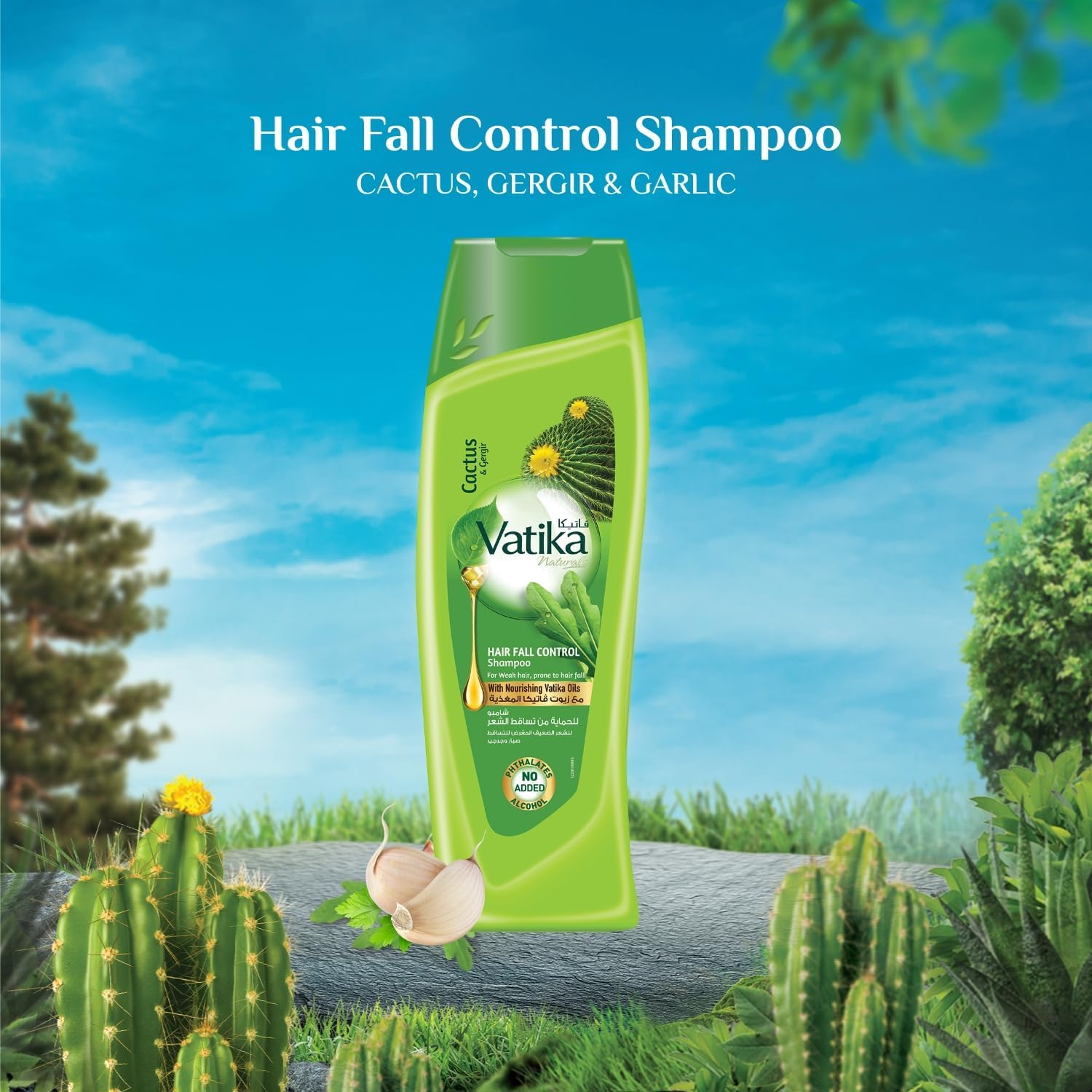Vatika Naturals Hair Fall Control Shampoo & Conditioner (2X400Ml)| Enriched with Cactus & Gergir | for Weak Hair, Prone to Fall | Super Value Bundle Pack image number 6