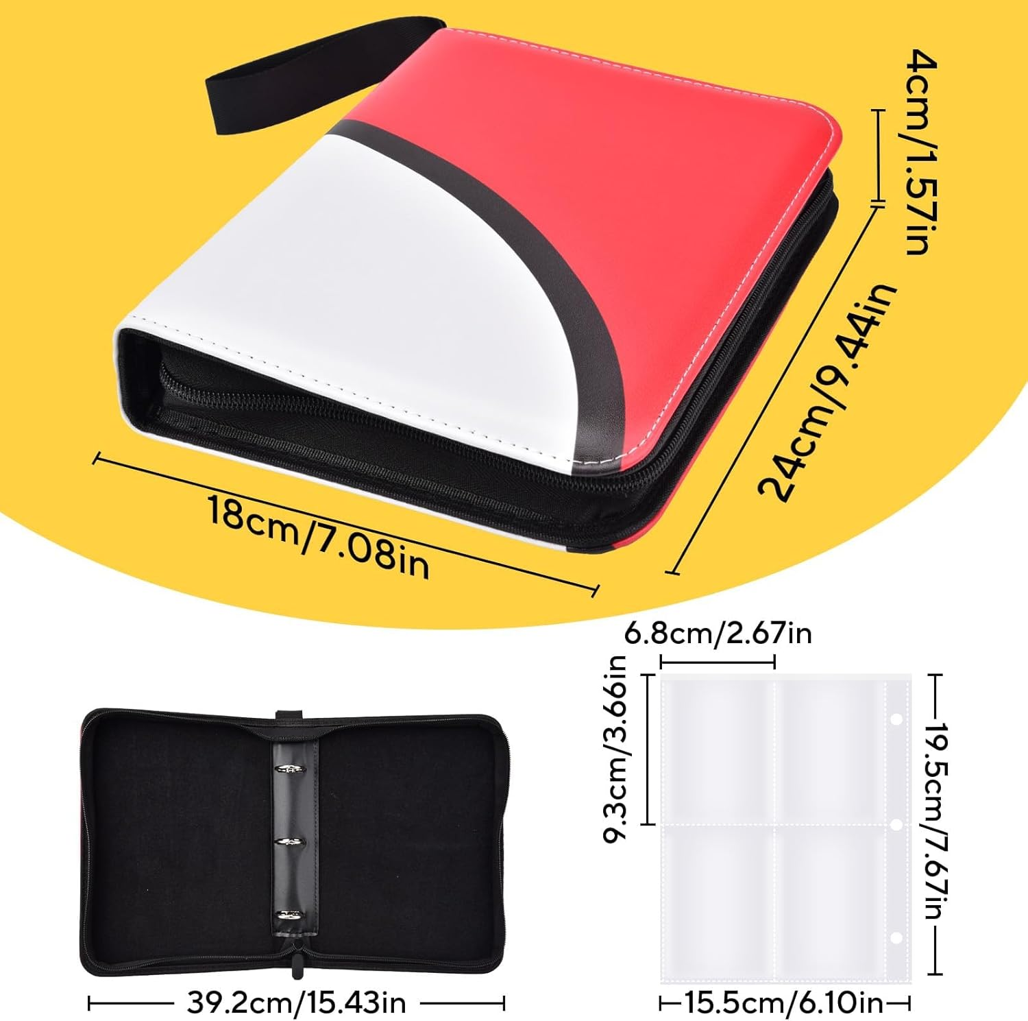 Portable 4-Pocket Trading Card Binder, Holds 400 Cards with 50 Removable Sleeves Baseball Card Binder, Compact Card Album Organizer for Game & Sports Cards image number 3