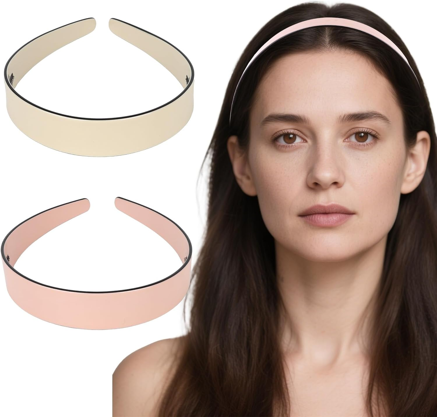 EXIPSAT Set of 2 Real Acetate Flat Headbands, Soft Women'S Hair Band in White and Pink, Fashionable Headpiece with Comfortable Fit, Ideal for Hairstyle Fixation image number 4