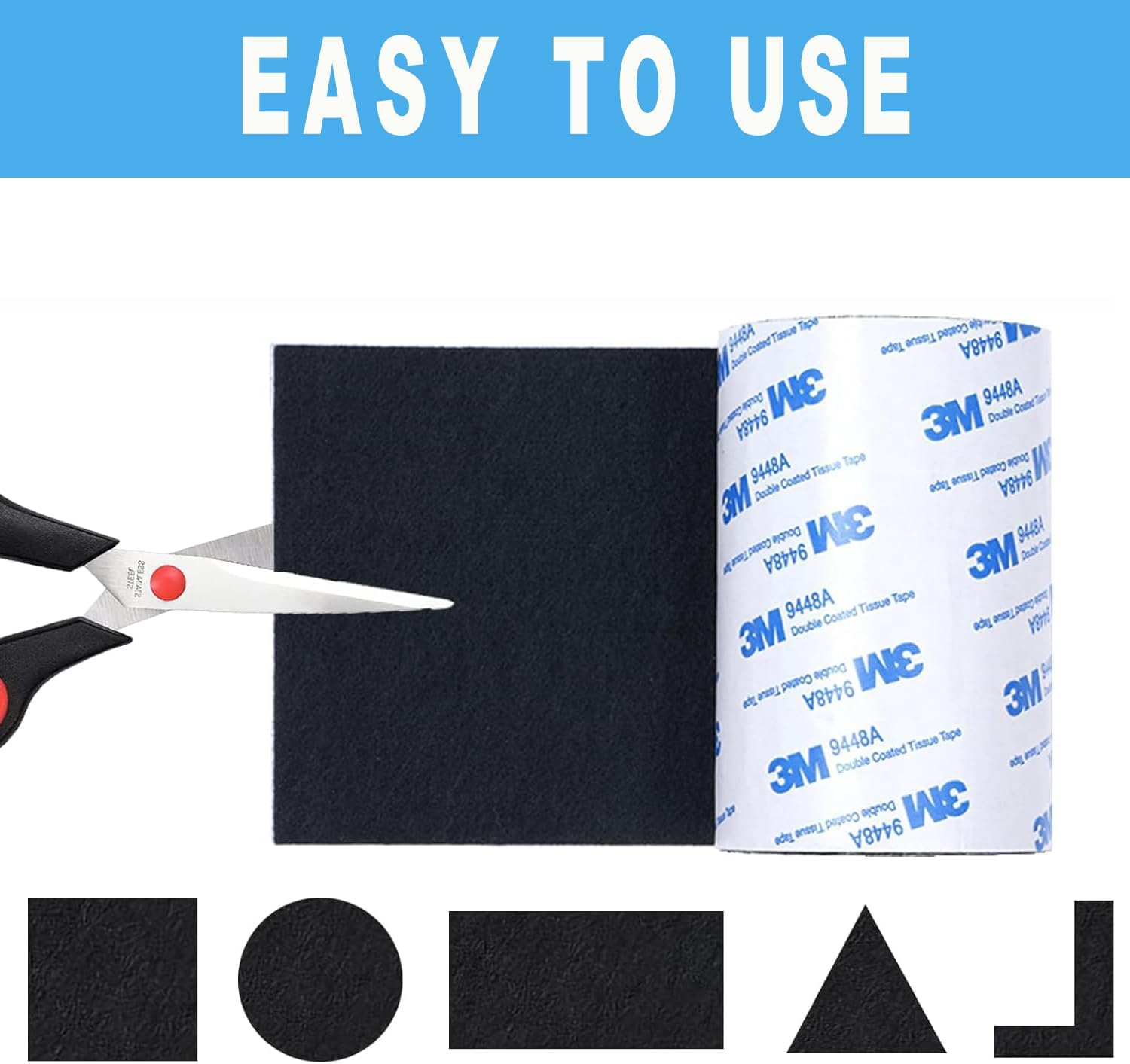 BEANPRECOY 3 Size Felt Strip Rolls DIY Furniture Felt Pads Felt Pad Furniture Self Adhesive Floor Protector Pad for Hardwood Floors Floor Protectors Desk Chair Sofa Leg Black（10/5/2Cm）*100Cm image number 4