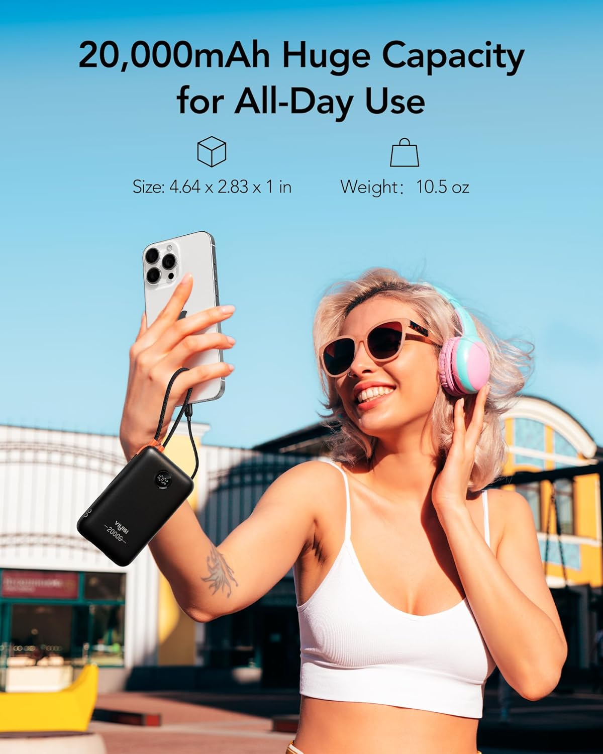 VIYISI Portable Charger 20000Mah 30W Fast Charging Power Bank with Built-In Cables & LED Display, USB C Battery Pack Compatible with Iphone 16 15 14 Samsung S24 Travel Essentials(Black) image number 3