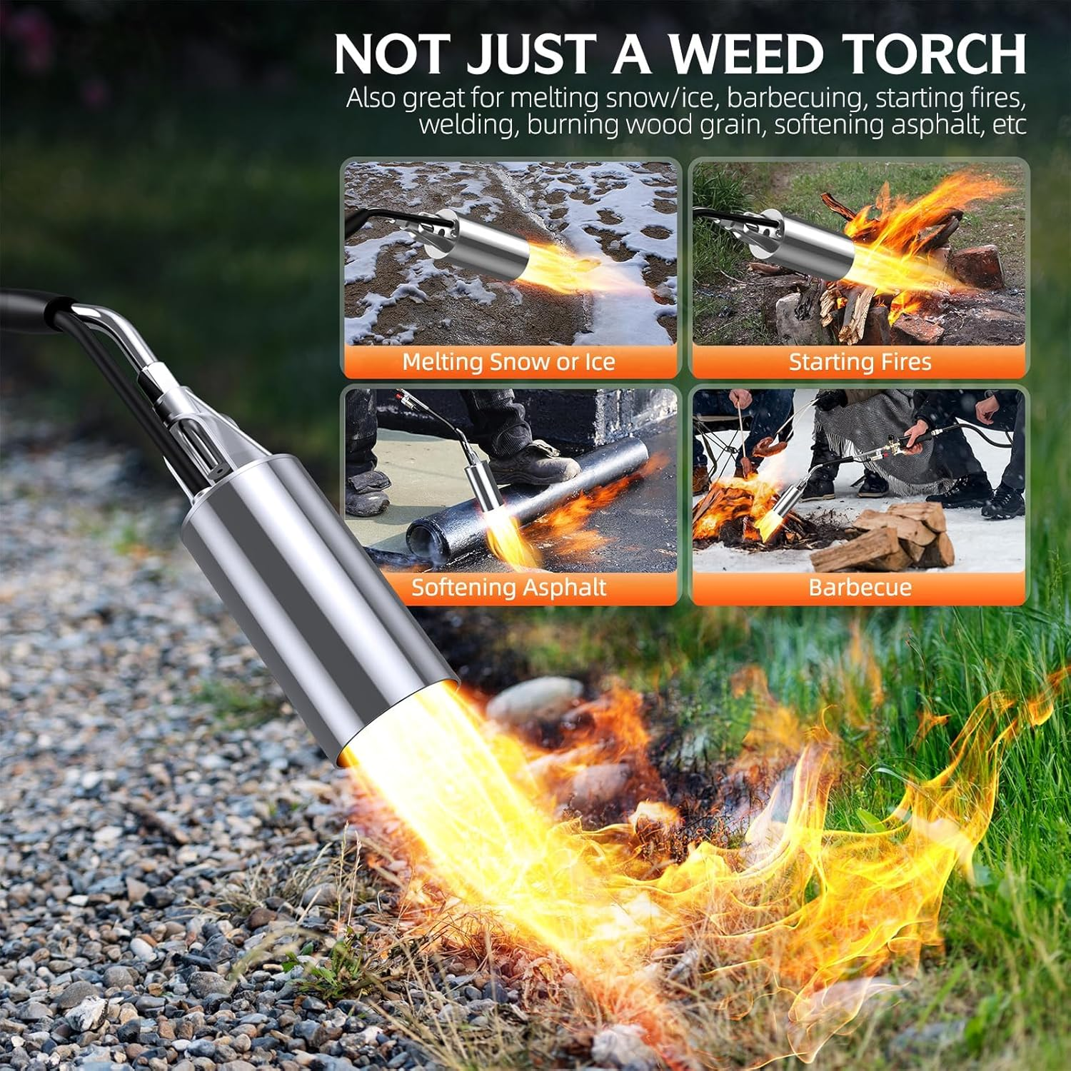 Propane Torch Weed Burner & Flamethrower, 1,800,000 BTU High-Output with 37.5" Arm, 10FT Hose & Self-Igniter for Weeding, Ice Melt, Roof Asphalt image number 4
