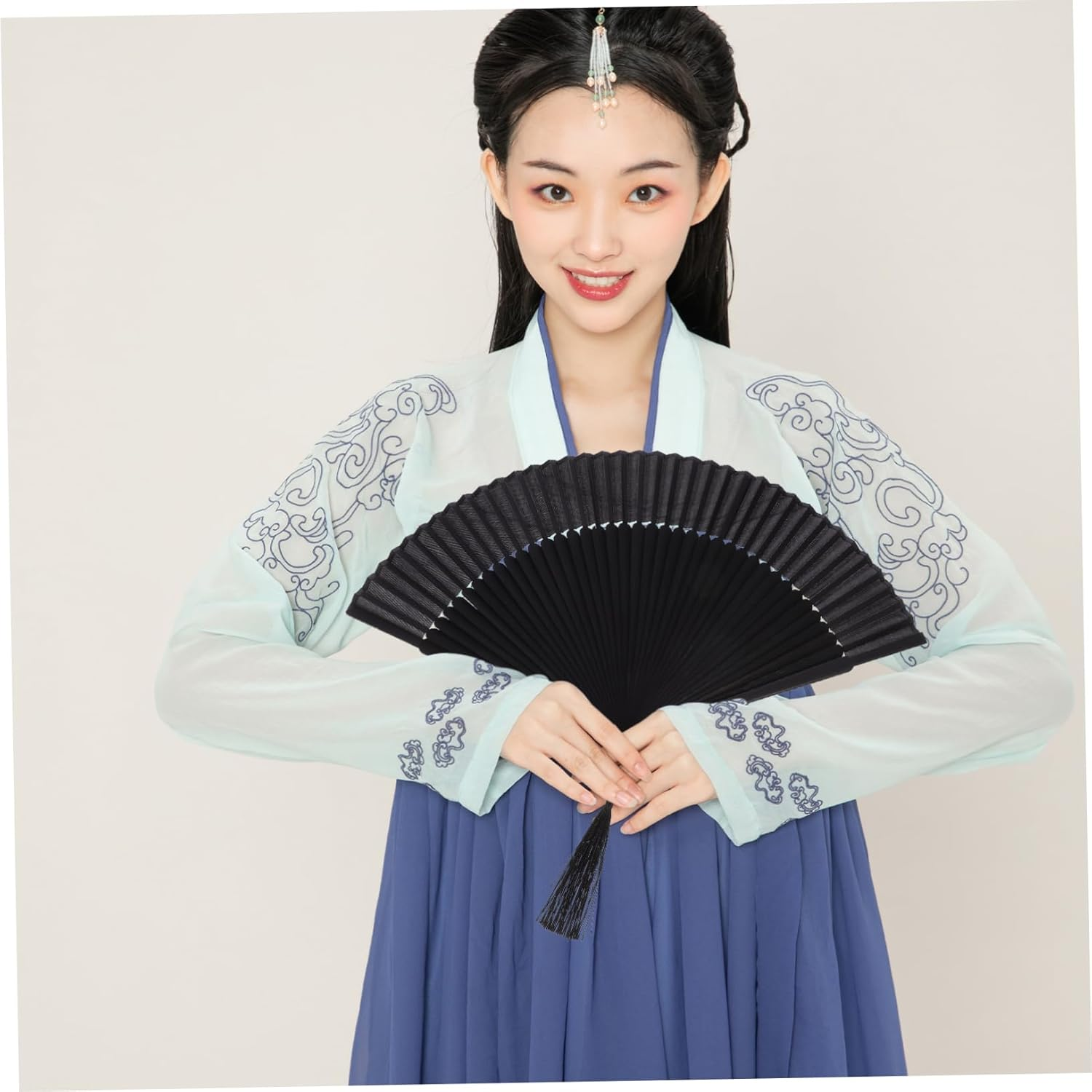 SEWACC 1Pc Handheld Chinese Folding Fan Bamboo Fan for Weddings Parties and Decorative Use Includes Storage Bag Elegant Design for Men and Gentlemen image number 6